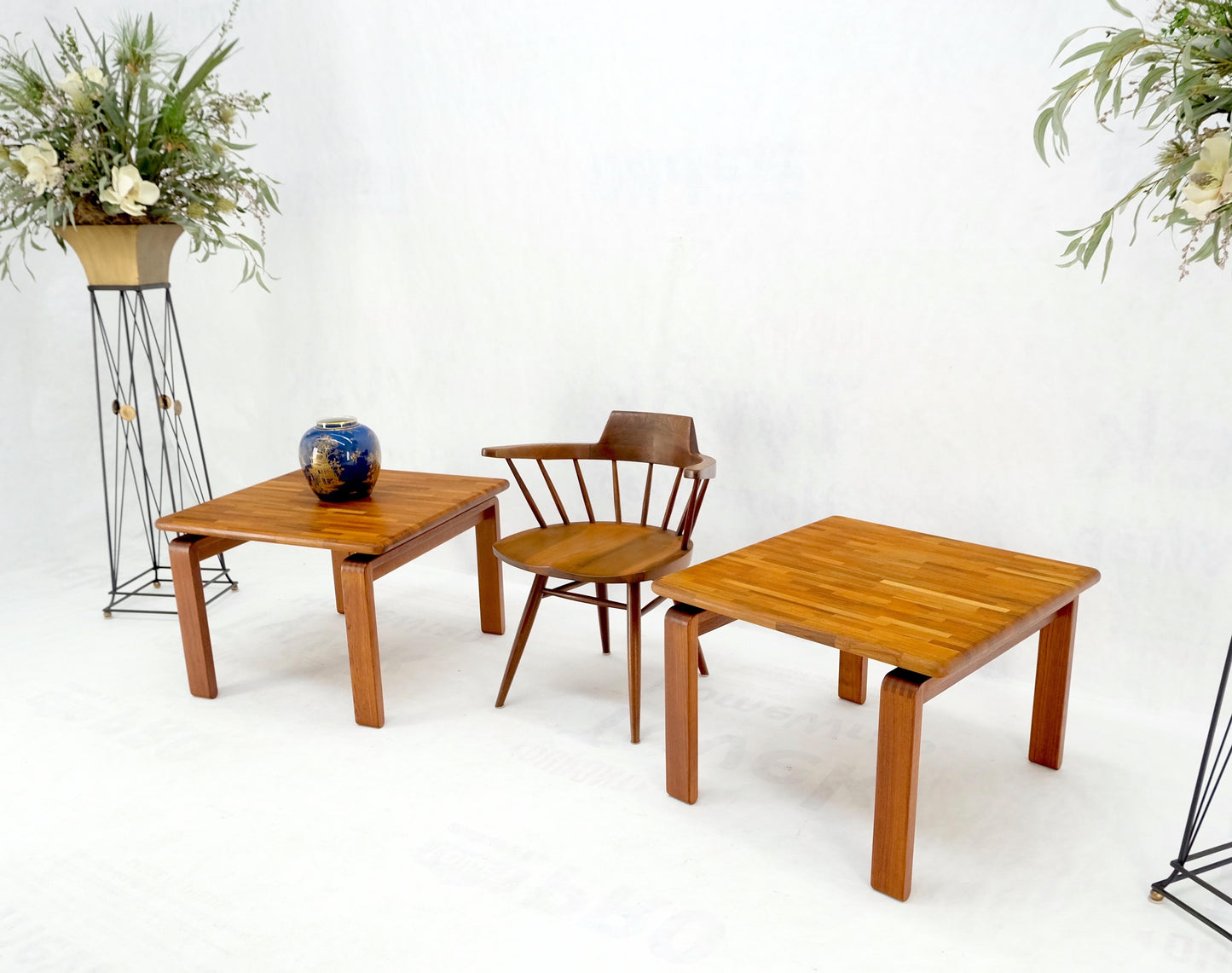 EstablishedLines Pair of Solid Teak Danish Mid-Century Modern Square Side End Coffee Tables Mint