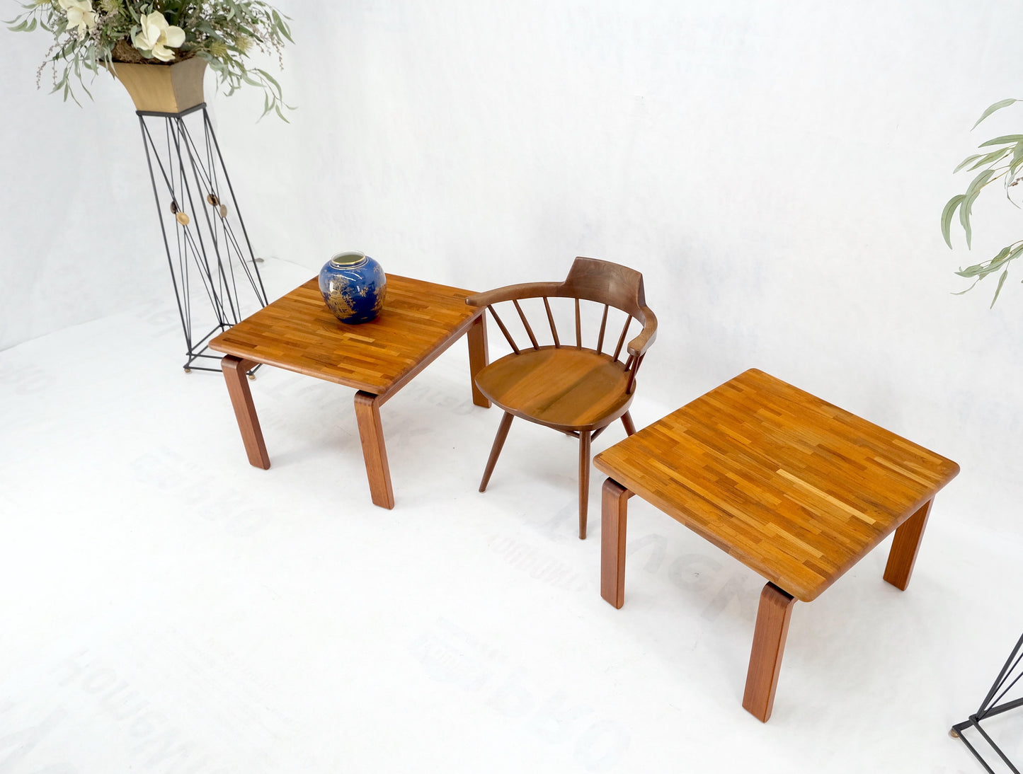 EstablishedLines Pair of Solid Teak Danish Mid-Century Modern Square Side End Coffee Tables Mint