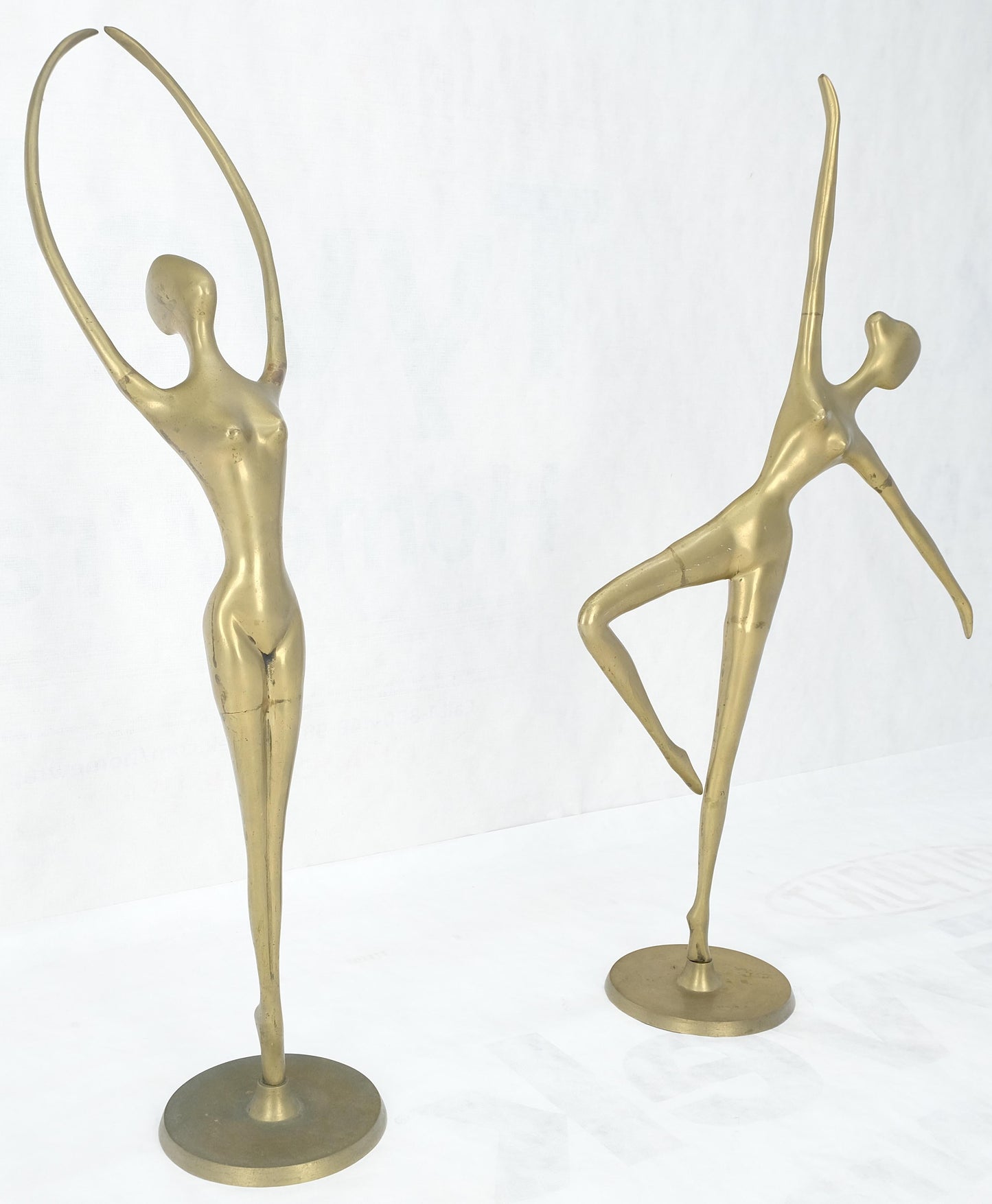 Pair of 3 Foot Tall Solid Brass Ballerina Dancers Sculptures Figurines Statue