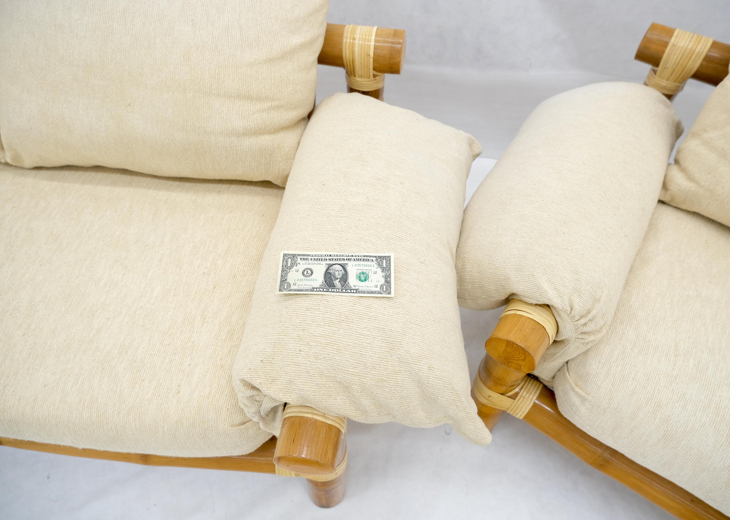 EstablishedLines Pair of c1970s Vintage Massive Thick Bamboo Bases Loveseats MINT