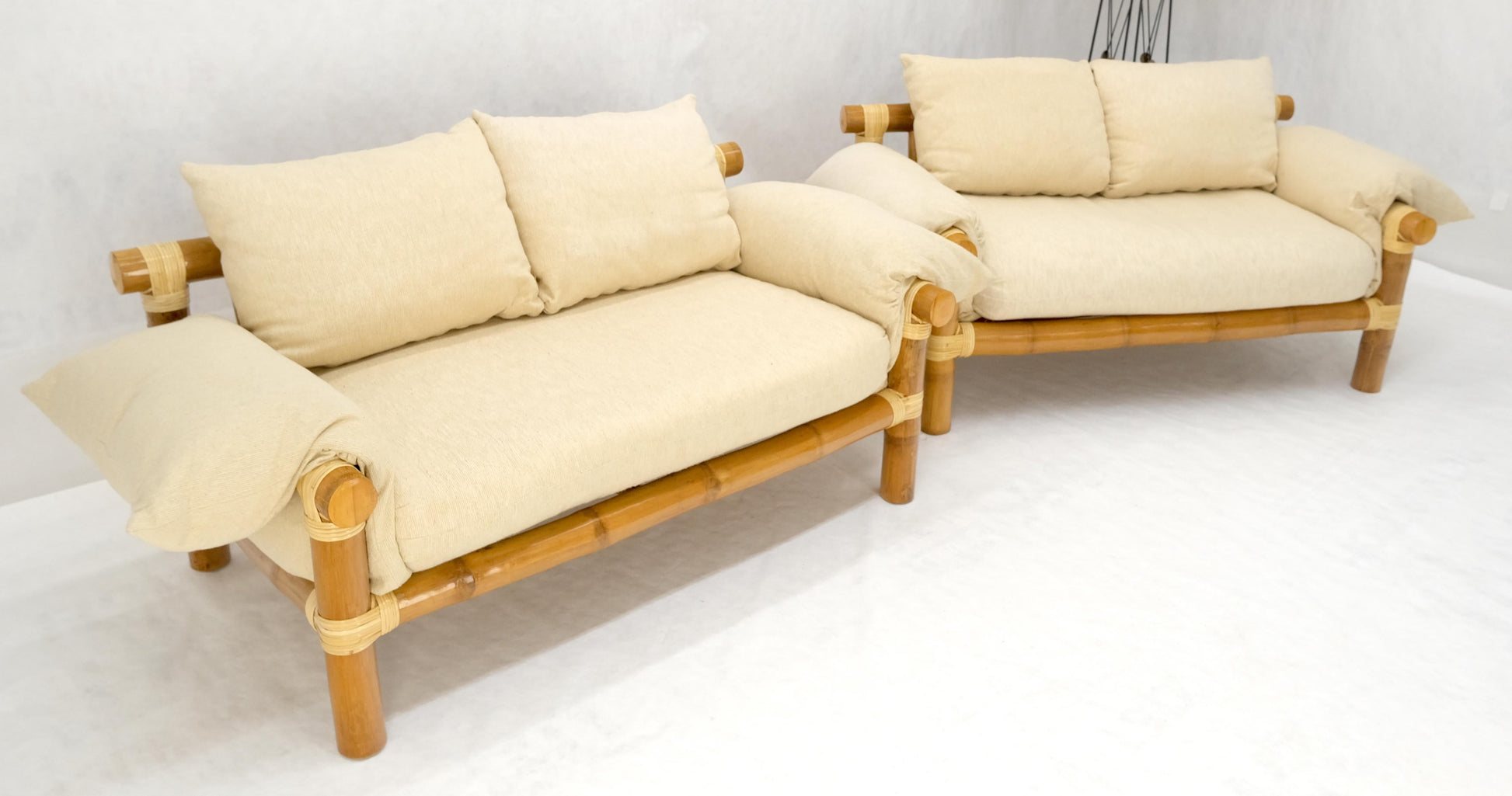 EstablishedLines Pair of c1970s Vintage Massive Thick Bamboo Bases Loveseats MINT