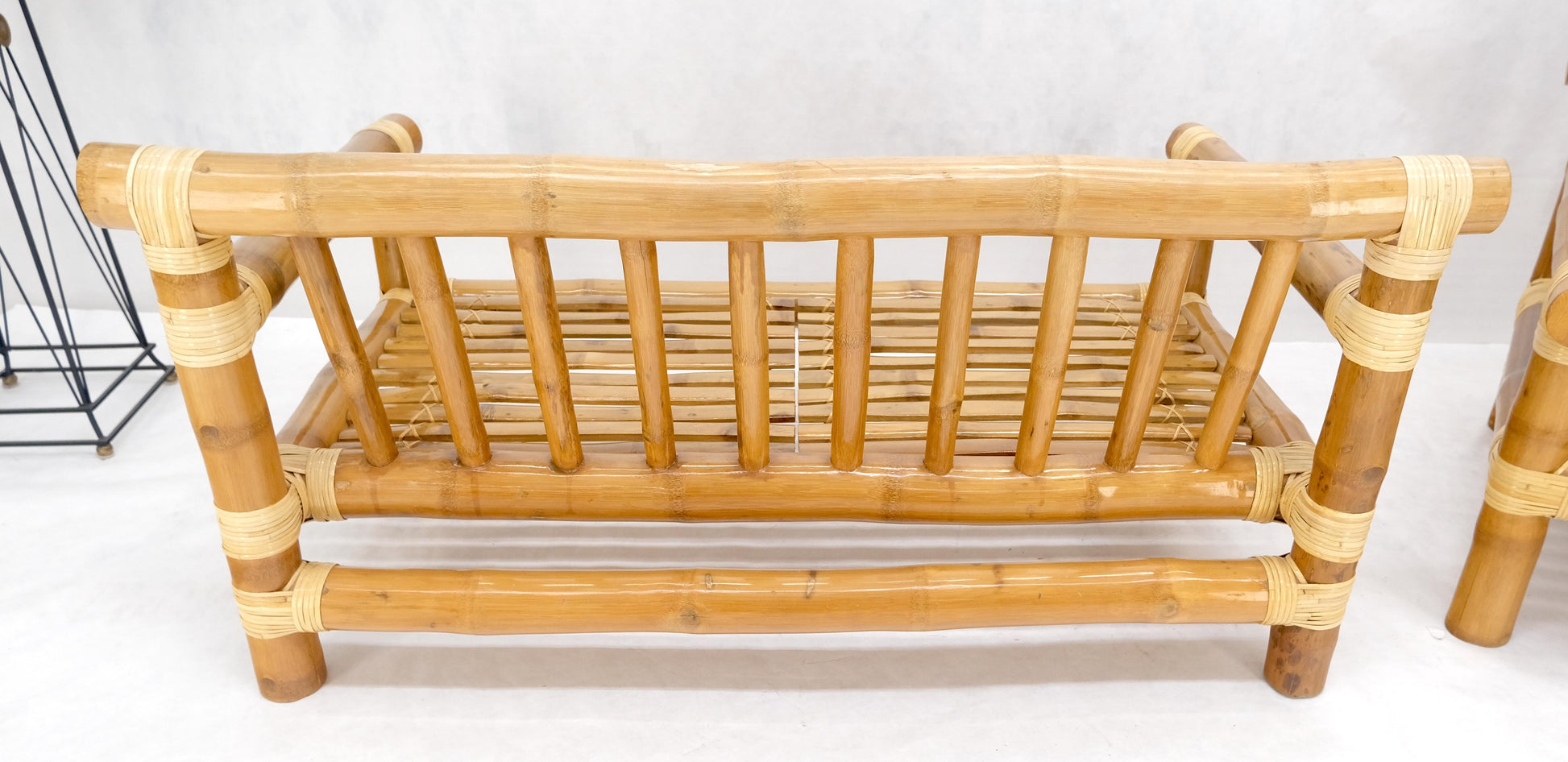 EstablishedLines Pair of c1970s Vintage Massive Thick Bamboo Bases Loveseats MINT