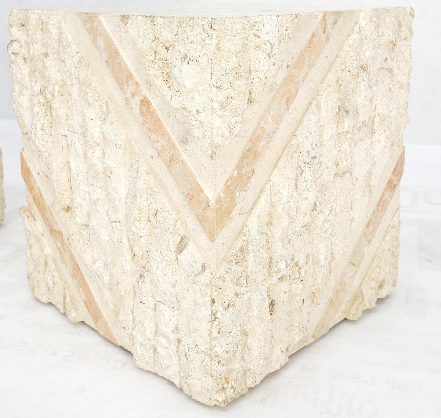 EstablishedLines Pair of Cube Shape Tessellated Polished Marble End Tables Night Stands MINT!