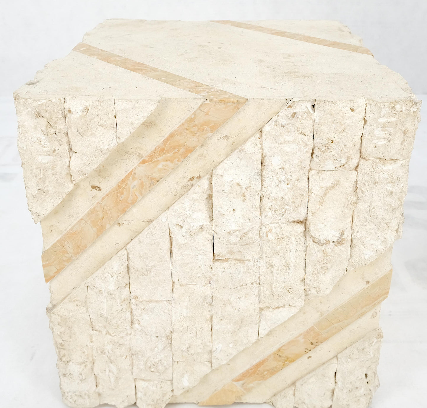 EstablishedLines Pair of Cube Shape Tessellated Polished Marble End Tables Night Stands MINT!