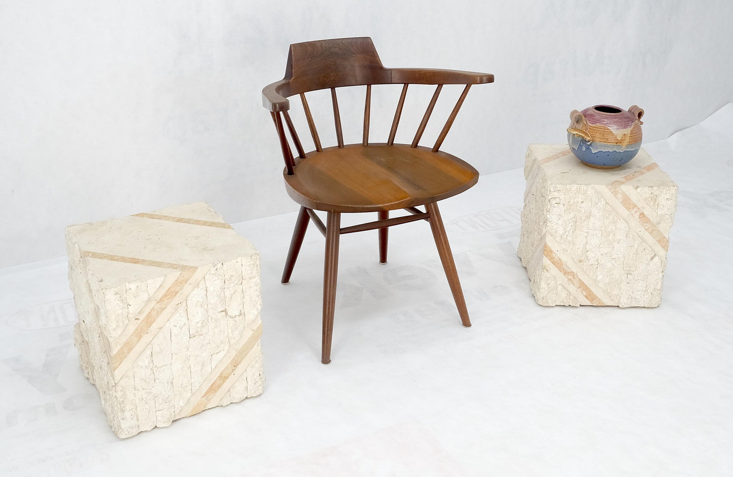 EstablishedLines Pair of Cube Shape Tessellated Polished Marble End Tables Night Stands MINT!