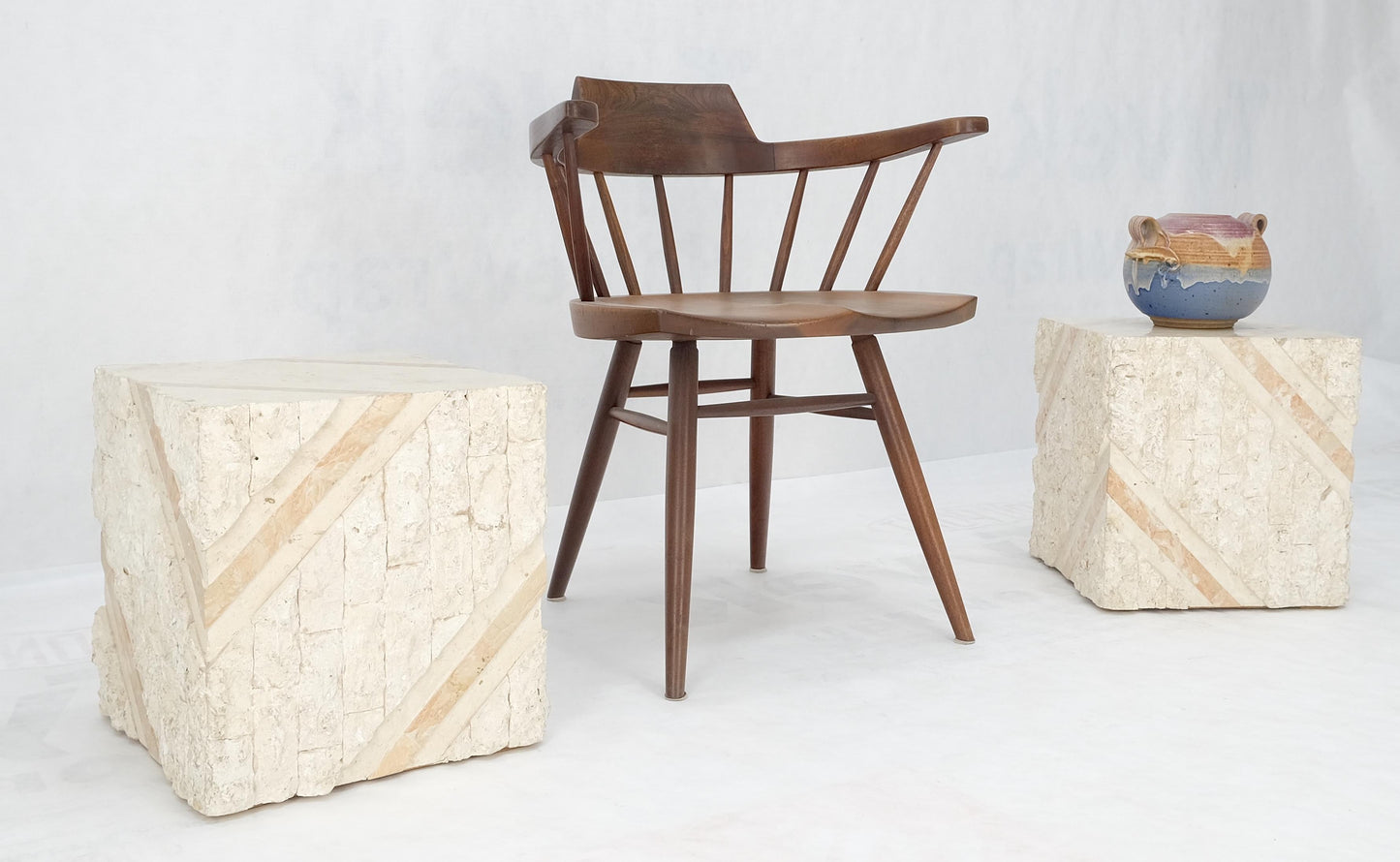 EstablishedLines Pair of Cube Shape Tessellated Polished Marble End Tables Night Stands MINT!