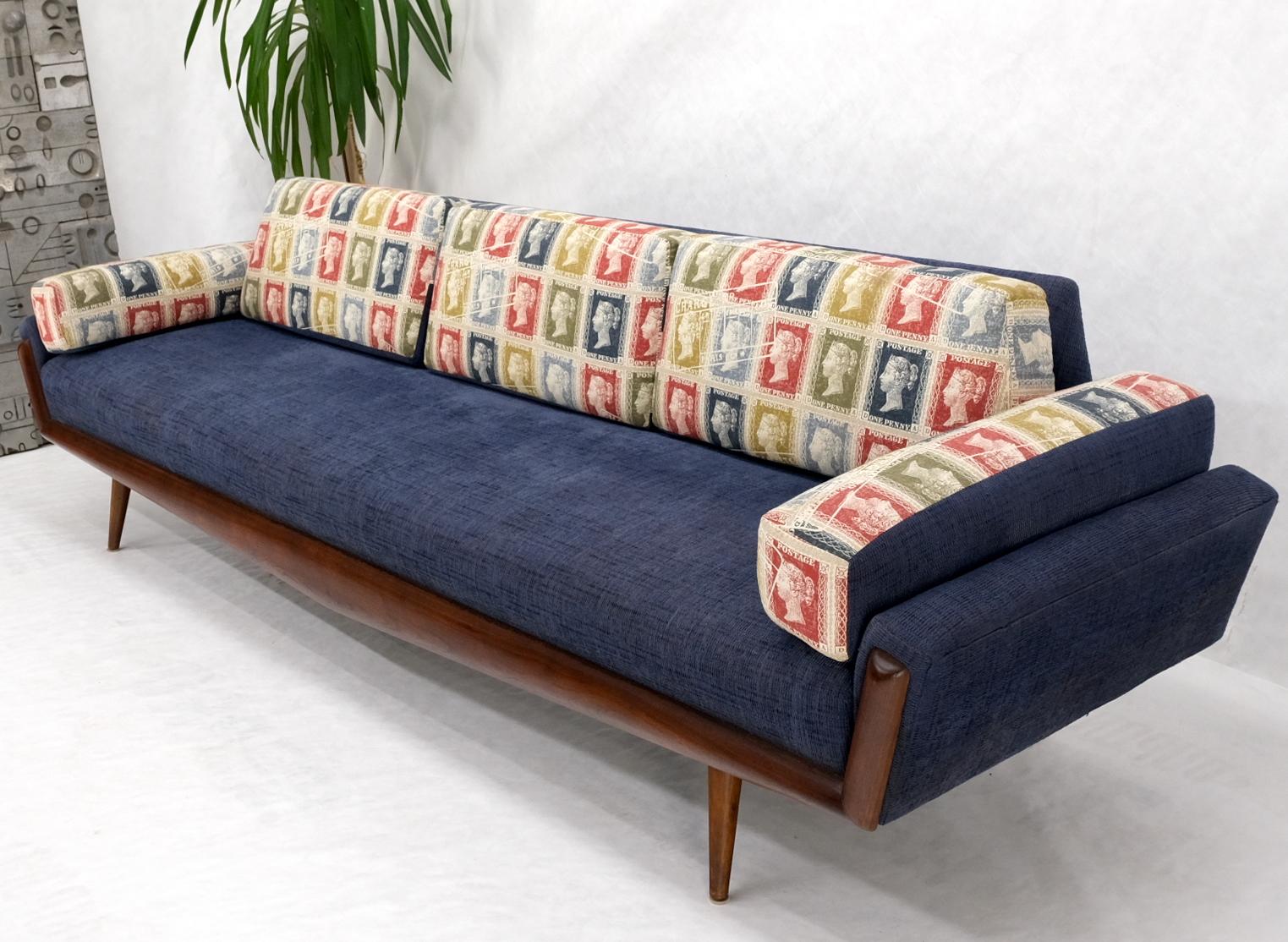 EstablishedLines Adrian Pearsall Mid-Century Walnut Frame Stamps Theme Upholstery Gondola Sofa
