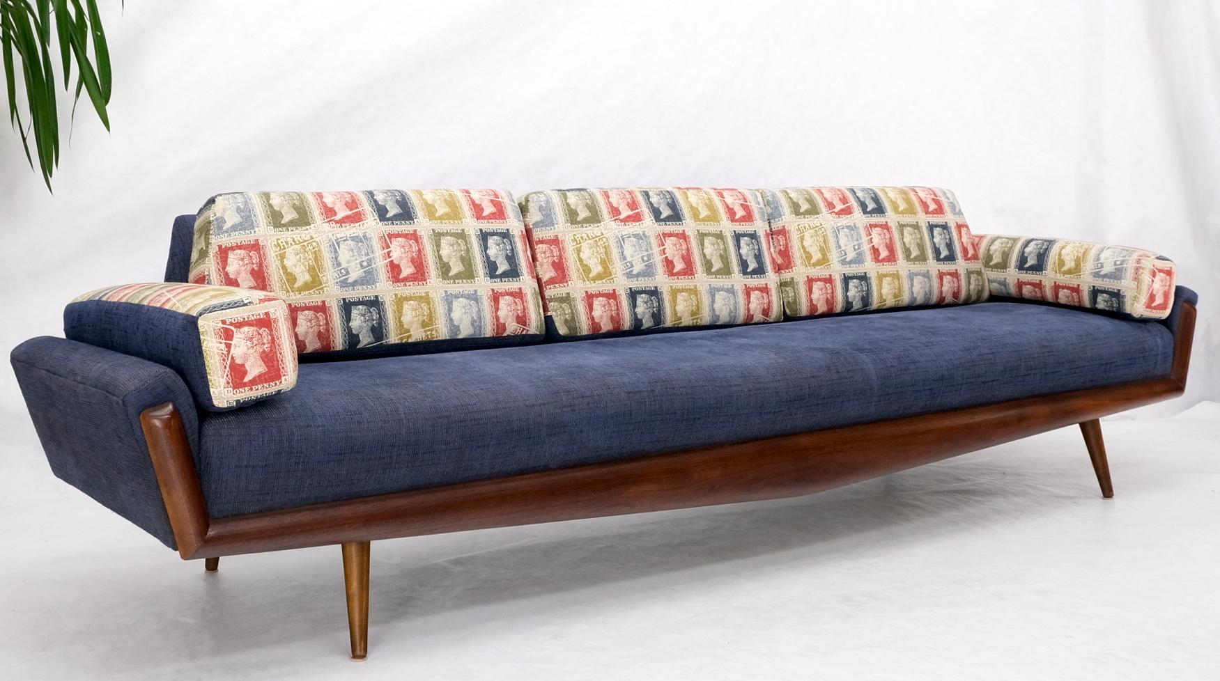 EstablishedLines Adrian Pearsall Mid-Century Walnut Frame Stamps Theme Upholstery Gondola Sofa