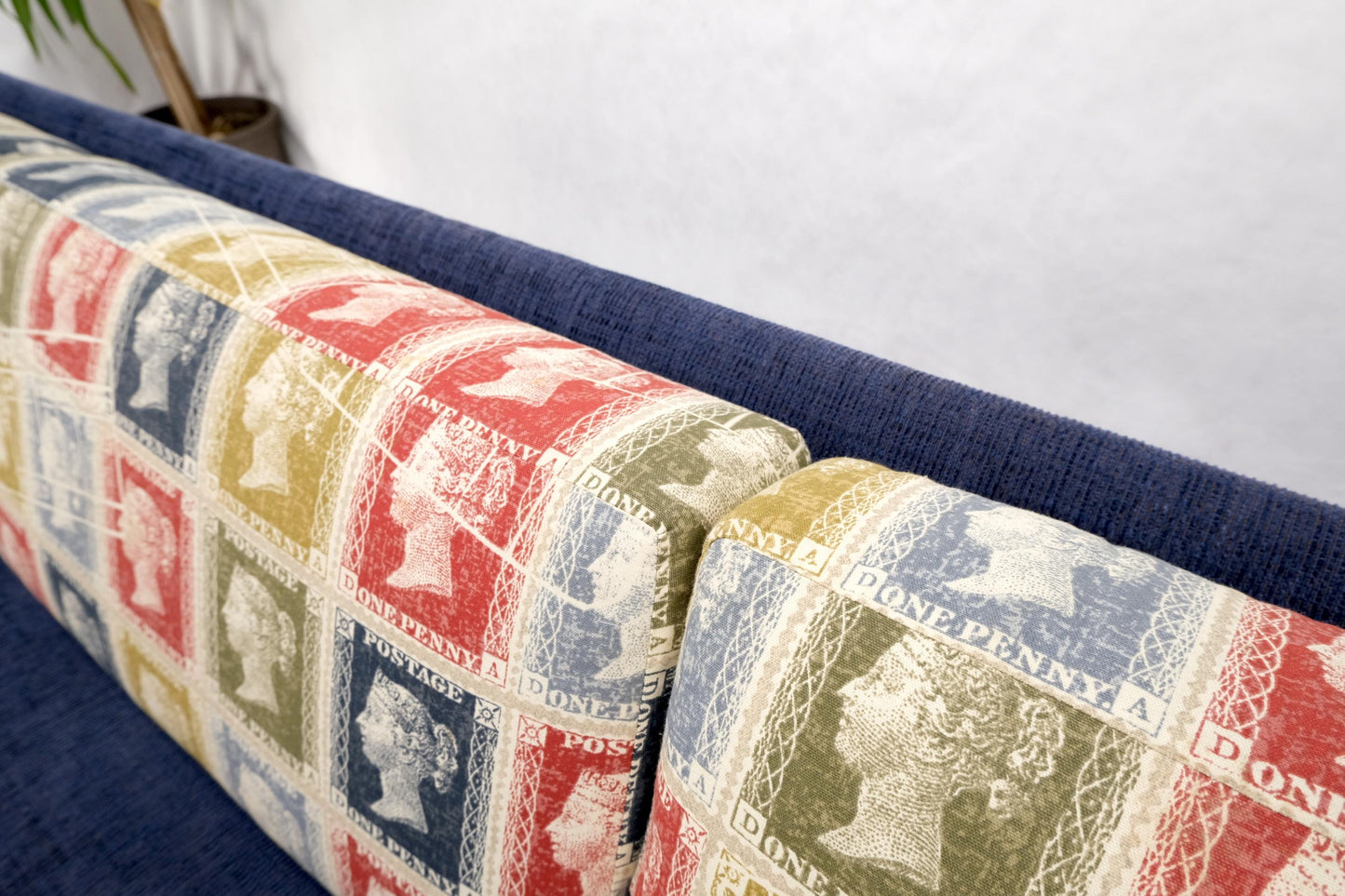 EstablishedLines Adrian Pearsall Mid-Century Walnut Frame Stamps Theme Upholstery Gondola Sofa