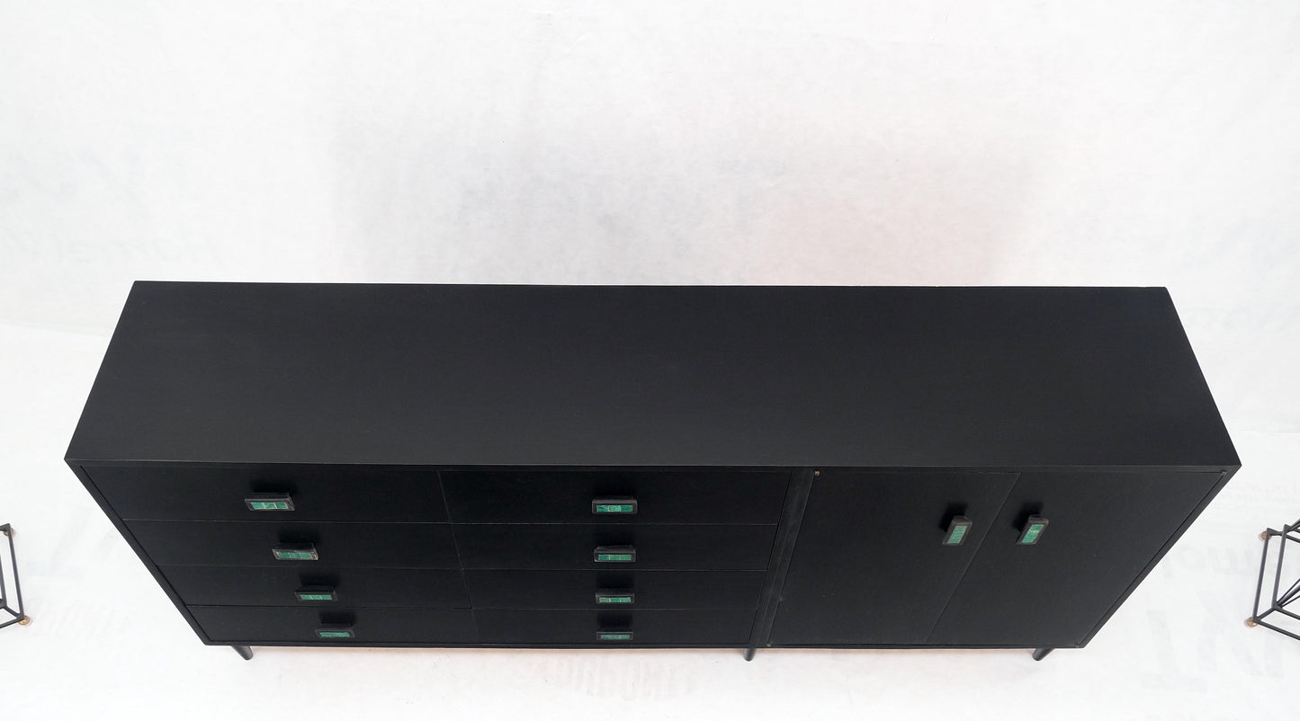 EstablishedLines Large Oversize Long Ebonized Black Lacquer Credenza Dresser Dowel Cone Legs Mint