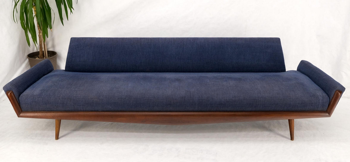 EstablishedLines Adrian Pearsall Mid-Century Walnut Frame Stamps Theme Upholstery Gondola Sofa