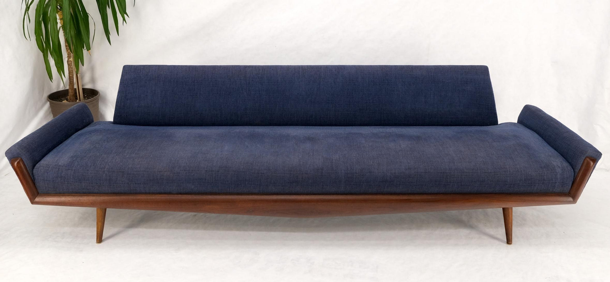 EstablishedLines Adrian Pearsall Mid-Century Walnut Frame Stamps Theme Upholstery Gondola Sofa