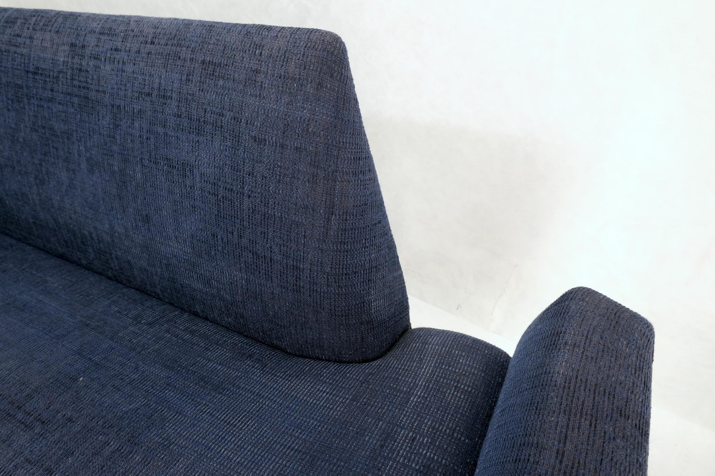 EstablishedLines Adrian Pearsall Mid-Century Walnut Frame Stamps Theme Upholstery Gondola Sofa