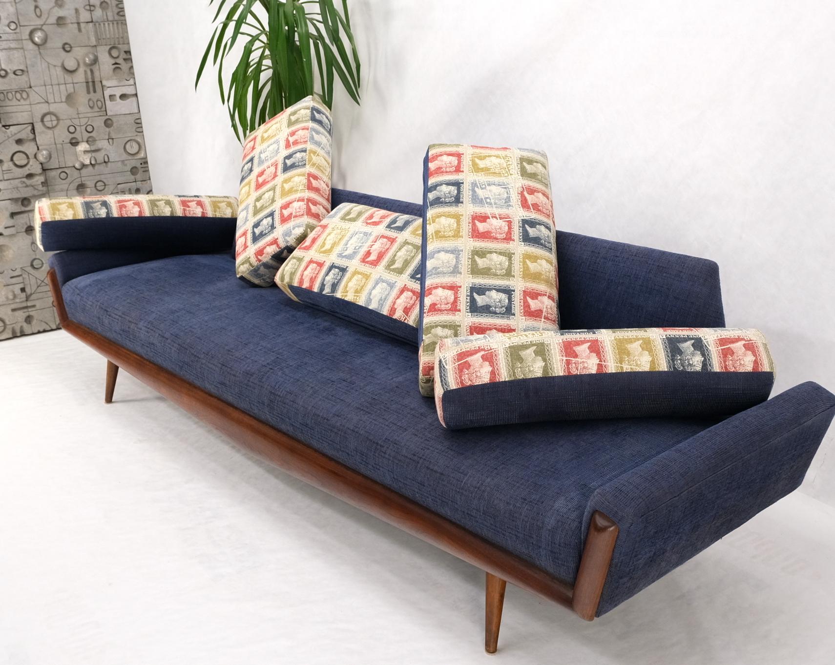 EstablishedLines Adrian Pearsall Mid-Century Walnut Frame Stamps Theme Upholstery Gondola Sofa
