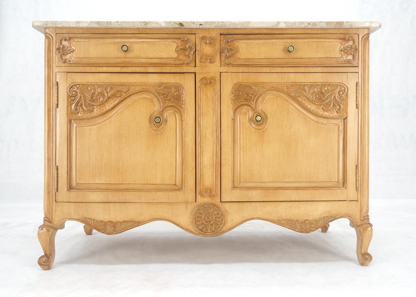 EstablishedLines Marble Top Oak Country French Two Doors Drawers Cabinet Server Sideboard Buffet