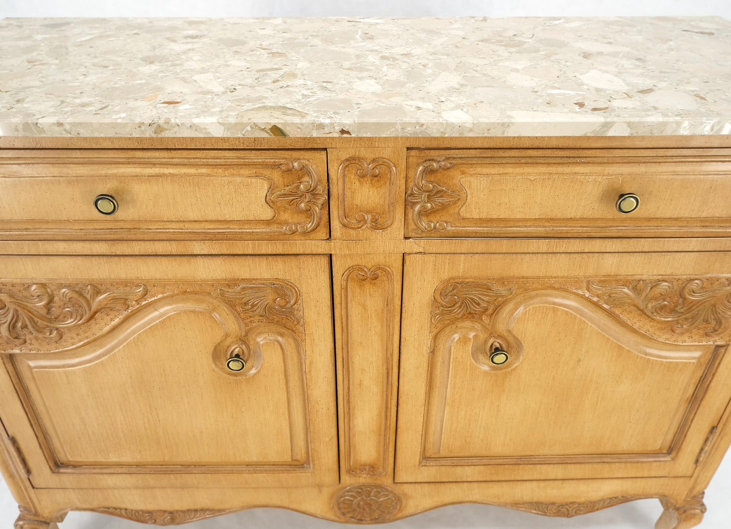 EstablishedLines Marble Top Oak Country French Two Doors Drawers Cabinet Server Sideboard Buffet