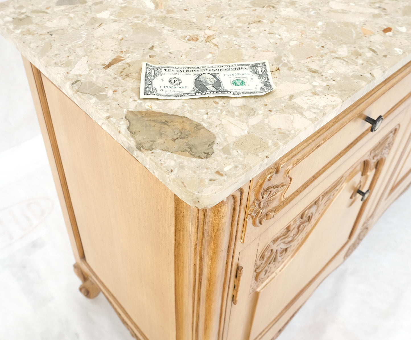 EstablishedLines Marble Top Oak Country French Two Doors Drawers Cabinet Server Sideboard Buffet