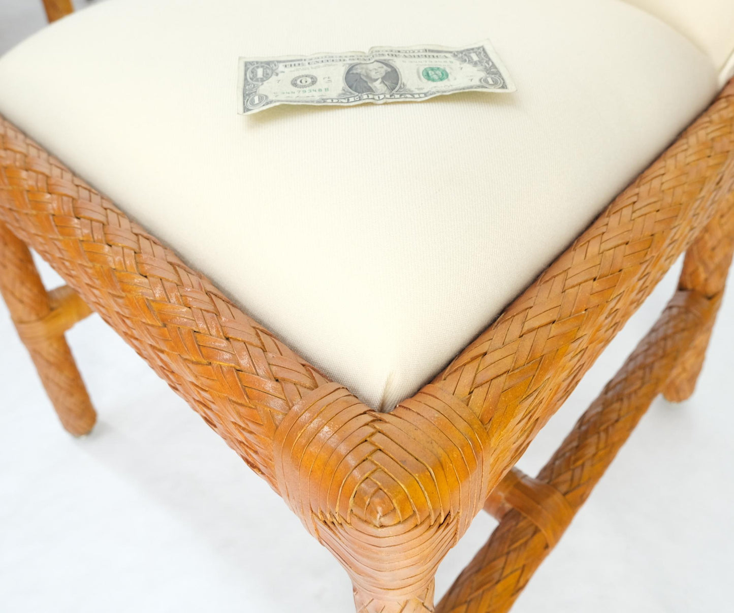 EstablishedLines Leather Basket Weave Wicker Style Square Dining Room Table 4 Chairs Glass Top