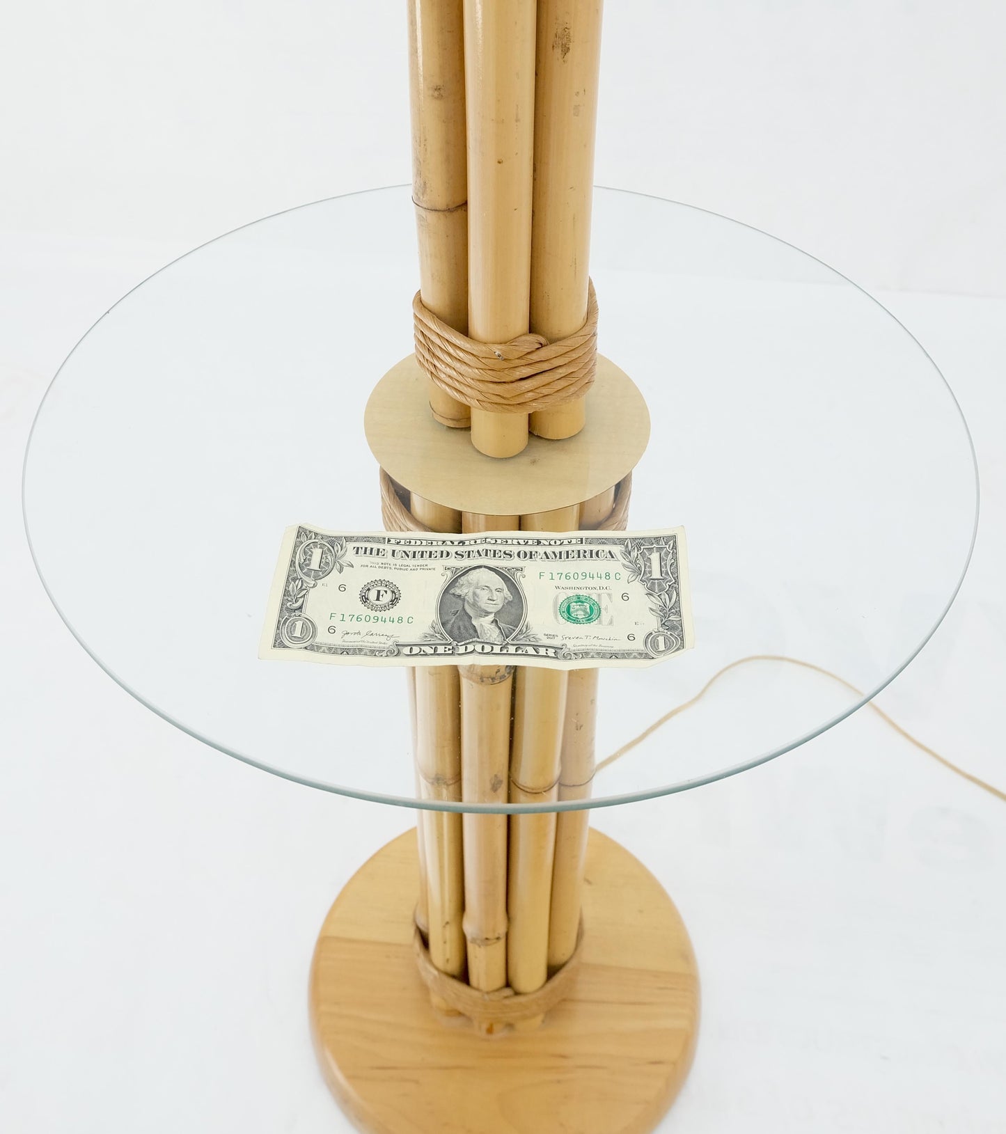 EstablishedLines Vintage MCM 1970s Bamboo Base Integrated Glass Top Round Table Floor Lamp MINT!