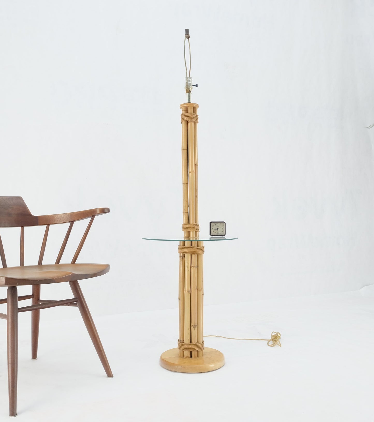 EstablishedLines Vintage MCM 1970s Bamboo Base Integrated Glass Top Round Table Floor Lamp MINT!