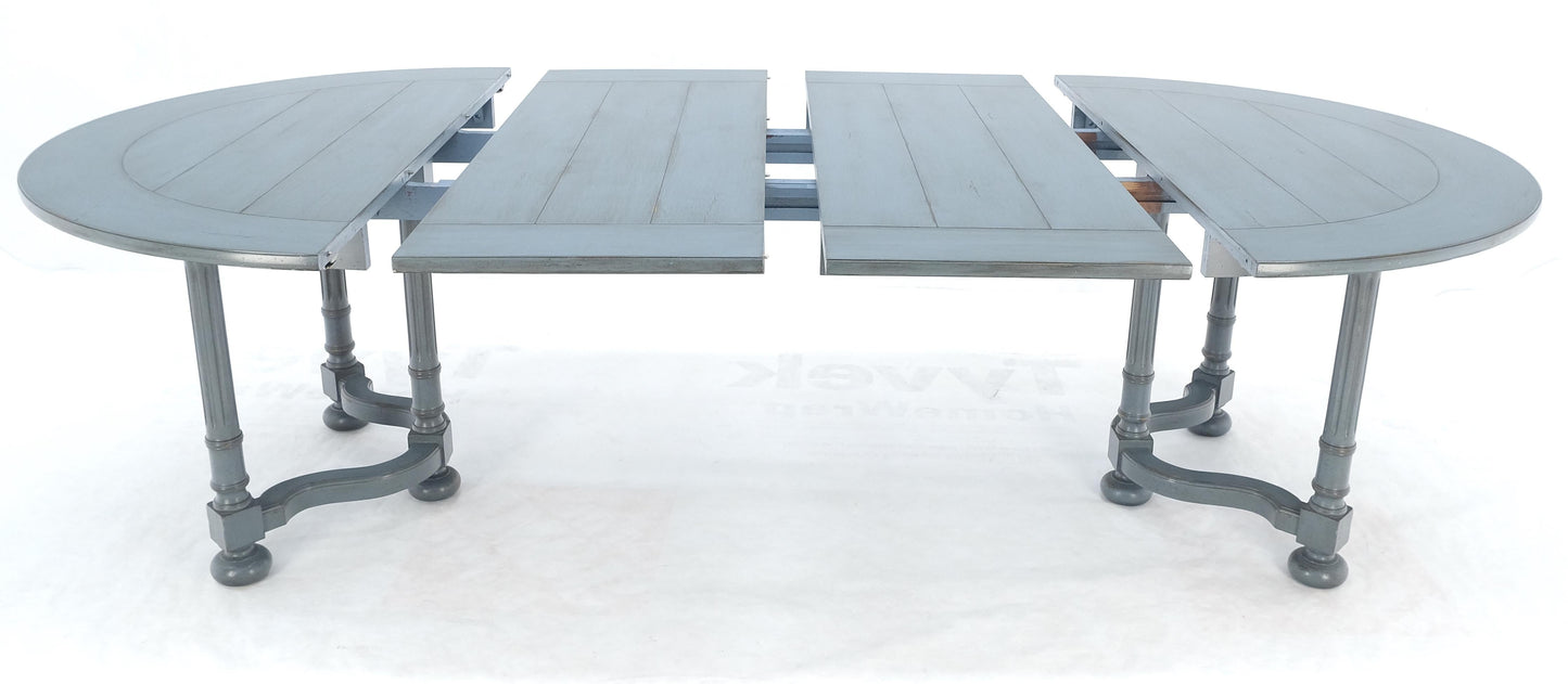 EstablishedLines Baker Round Blue Grey Wash Milk Paint Style Finish Dining Table 2 Leaves MINT!