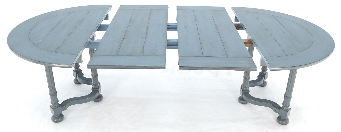 EstablishedLines Baker Round Blue Grey Wash Milk Paint Style Finish Dining Table 2 Leaves MINT!