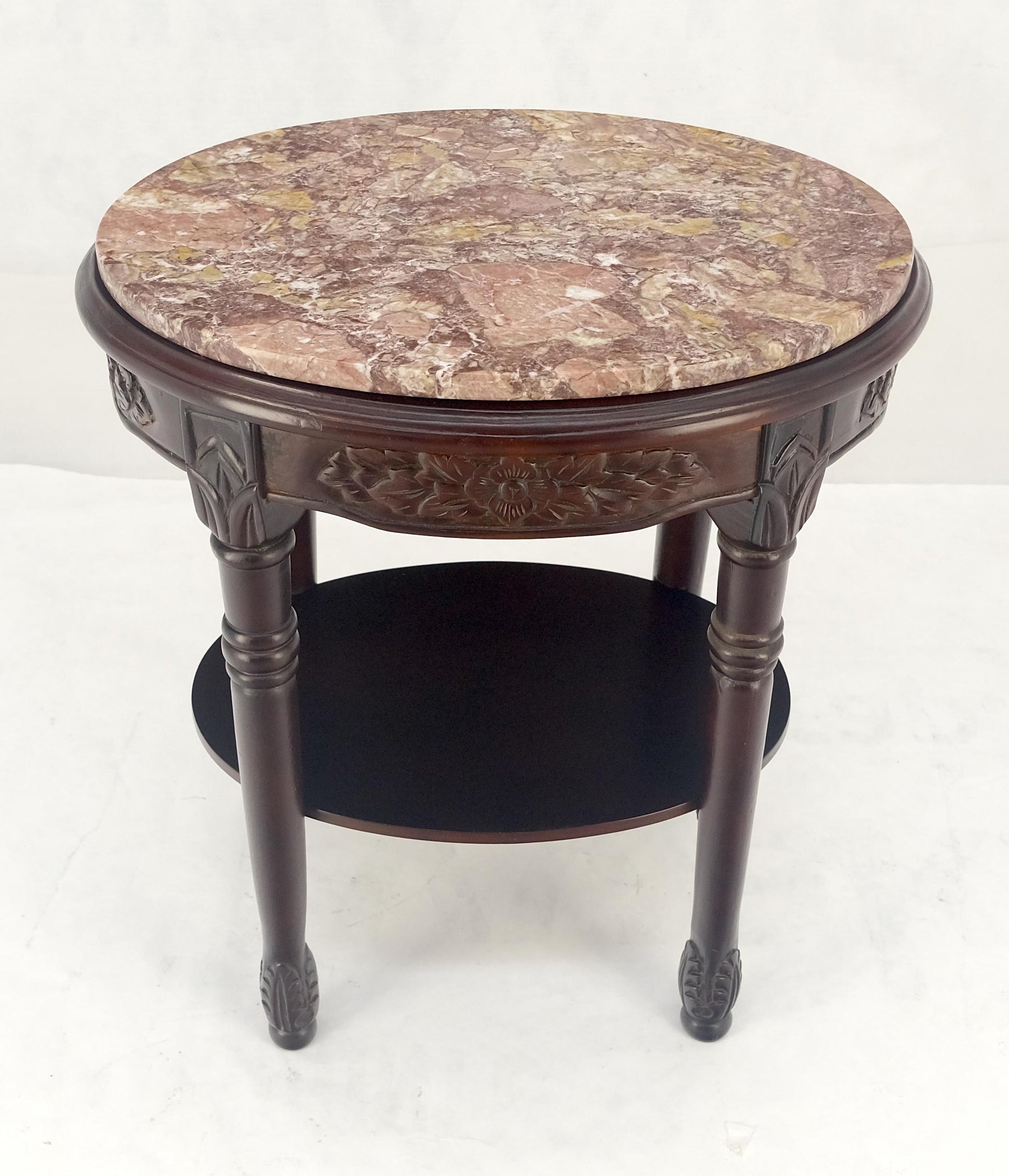 EstablishedLines Fine Carved Solid Mahogany Marble Oval Marble Top Stand Pedestal Lamp Table MINT