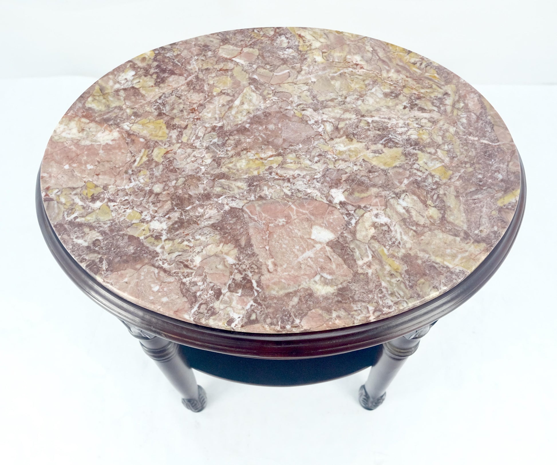 EstablishedLines Fine Carved Solid Mahogany Marble Oval Marble Top Stand Pedestal Lamp Table MINT