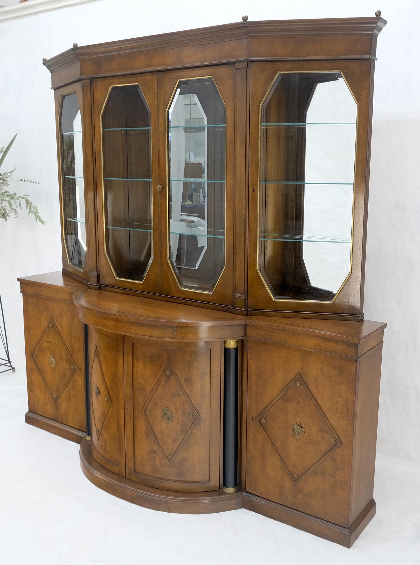 EstablishedLines Grosfeld House Demi Lune Shape Front 2 Part Beveled Glass Doors Breakfront MINT