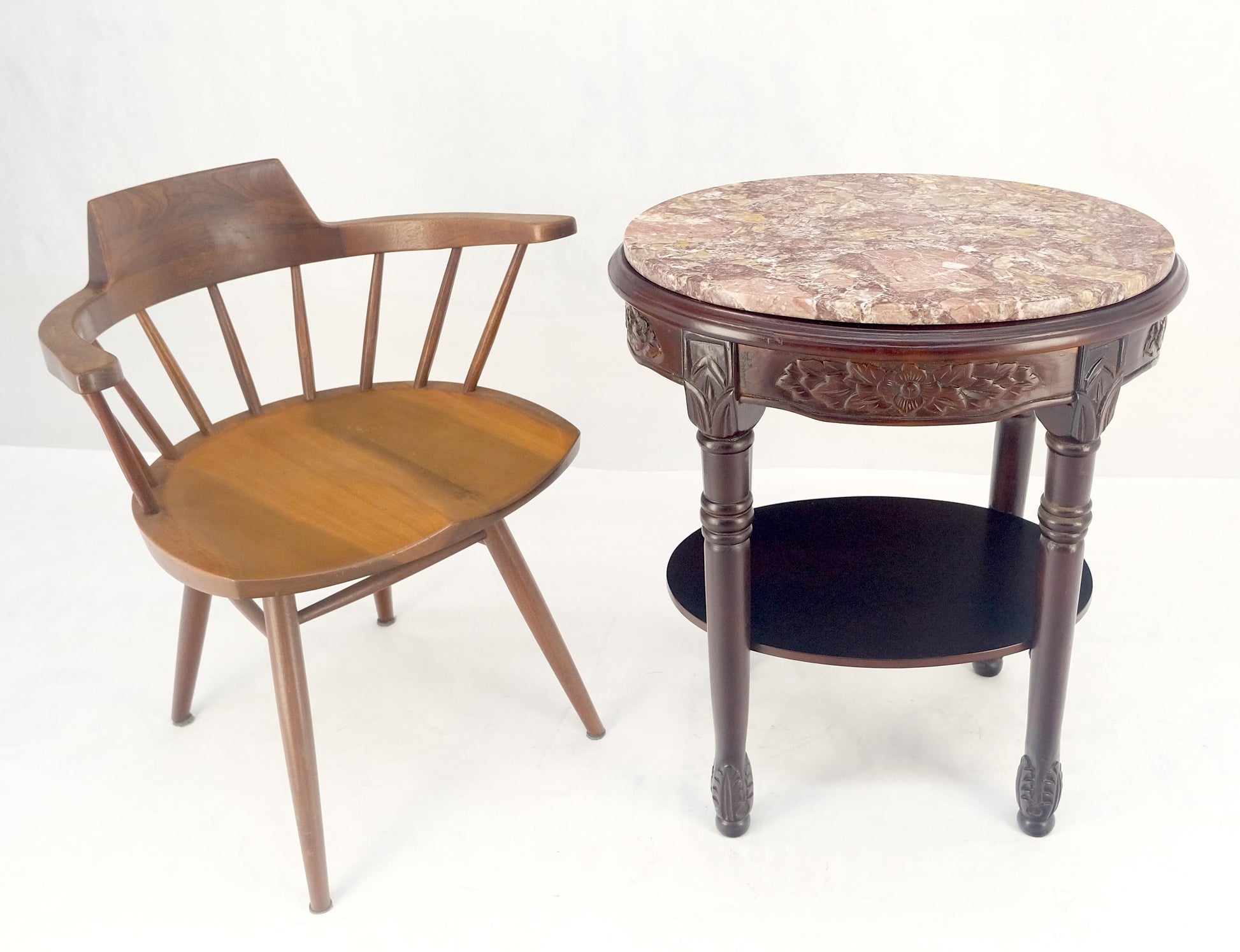 EstablishedLines Fine Carved Solid Mahogany Marble Oval Marble Top Stand Pedestal Lamp Table MINT