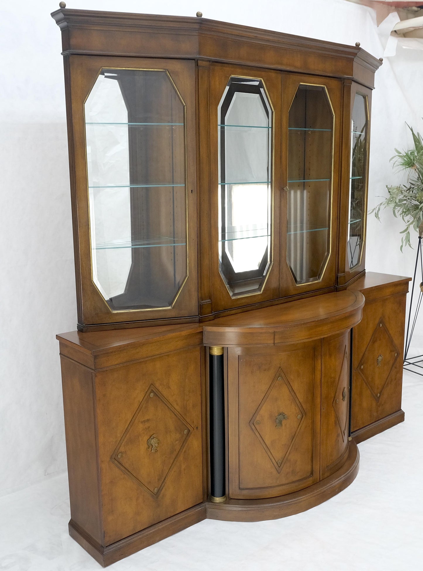 EstablishedLines Grosfeld House Demi Lune Shape Front 2 Part Beveled Glass Doors Breakfront MINT