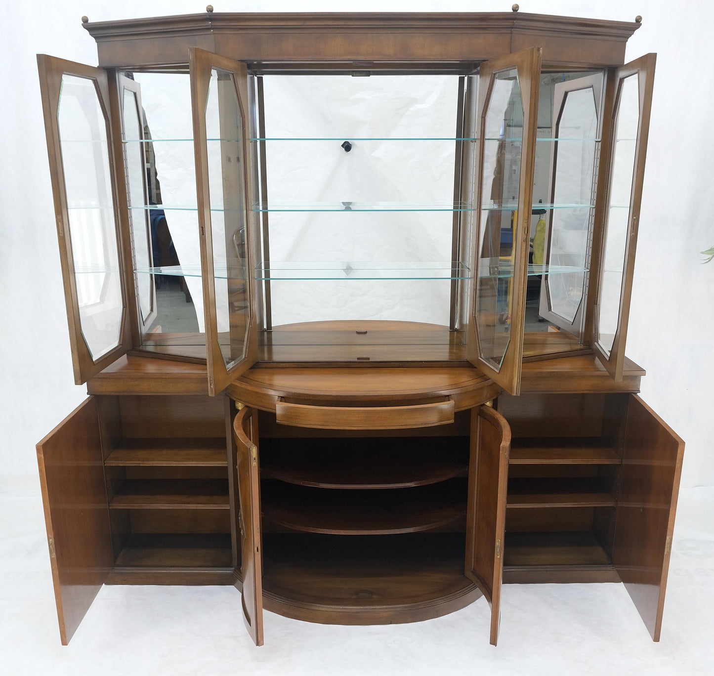 EstablishedLines Grosfeld House Demi Lune Shape Front 2 Part Beveled Glass Doors Breakfront MINT