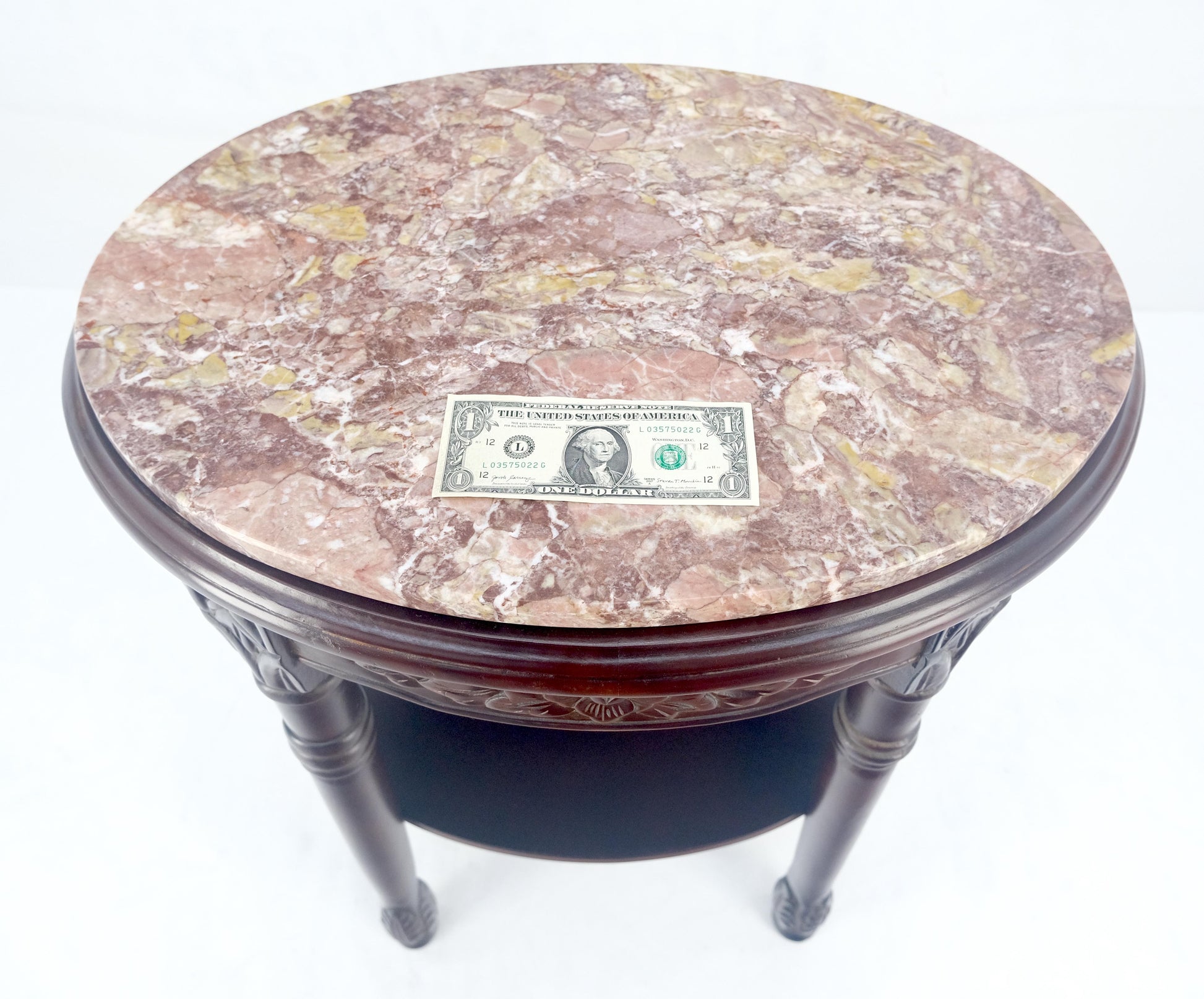 EstablishedLines Fine Carved Solid Mahogany Marble Oval Marble Top Stand Pedestal Lamp Table MINT