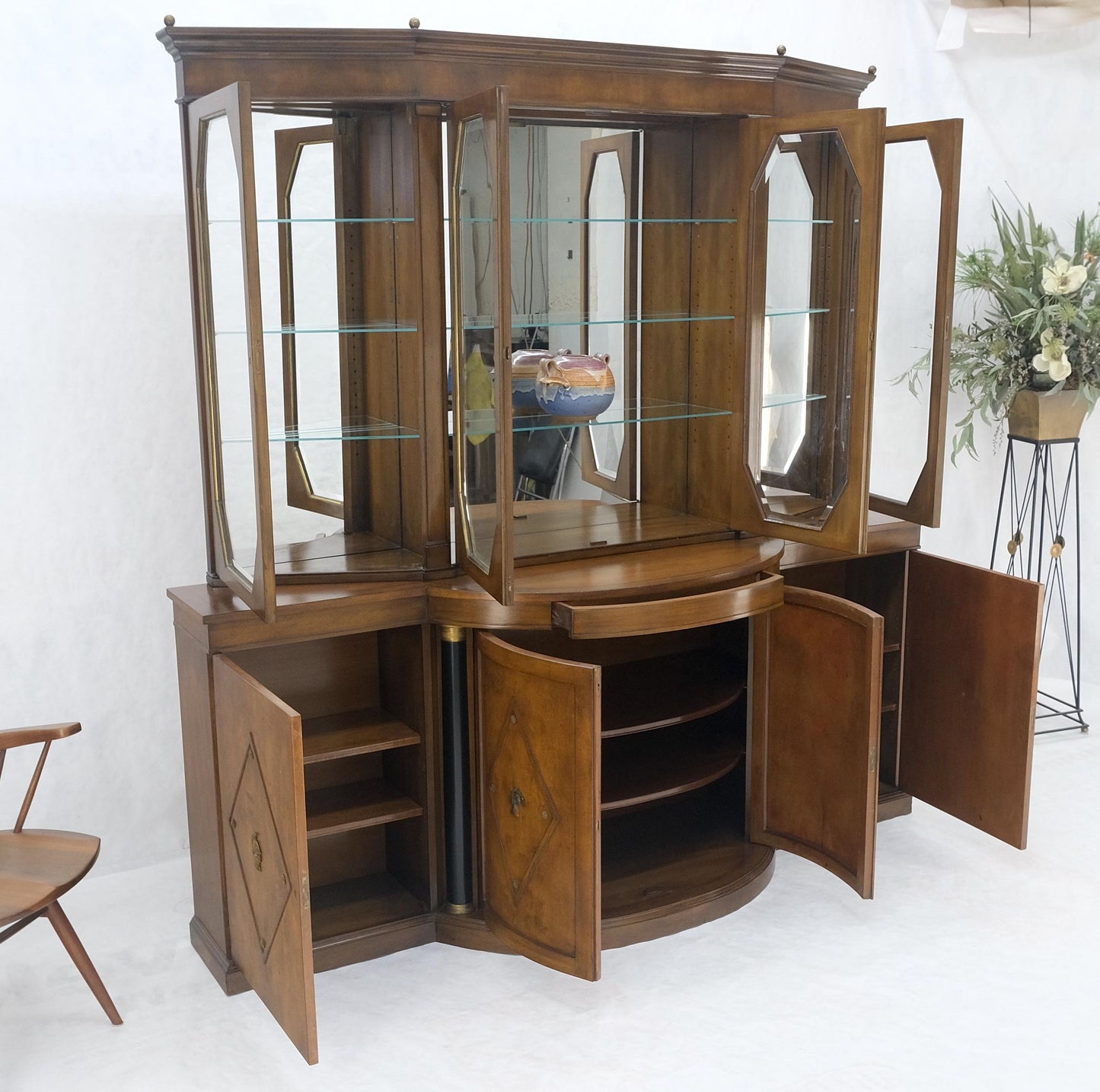 EstablishedLines Grosfeld House Demi Lune Shape Front 2 Part Beveled Glass Doors Breakfront MINT