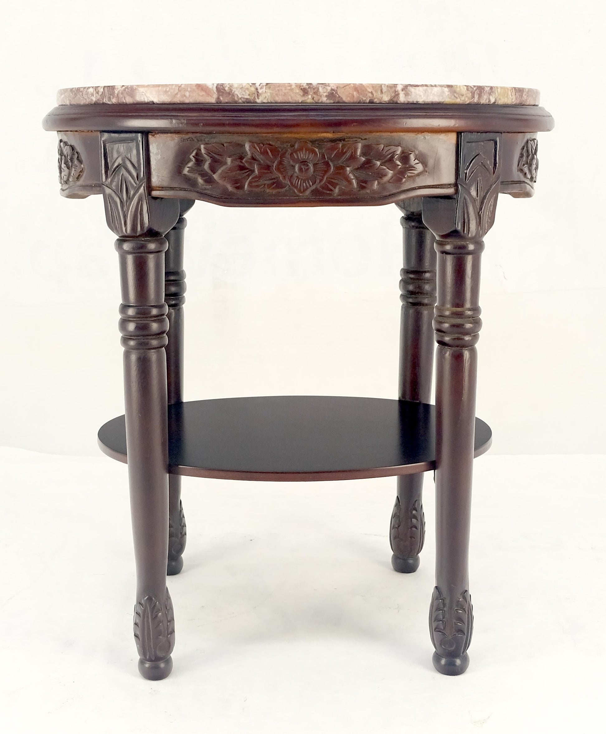 EstablishedLines Fine Carved Solid Mahogany Marble Oval Marble Top Stand Pedestal Lamp Table MINT