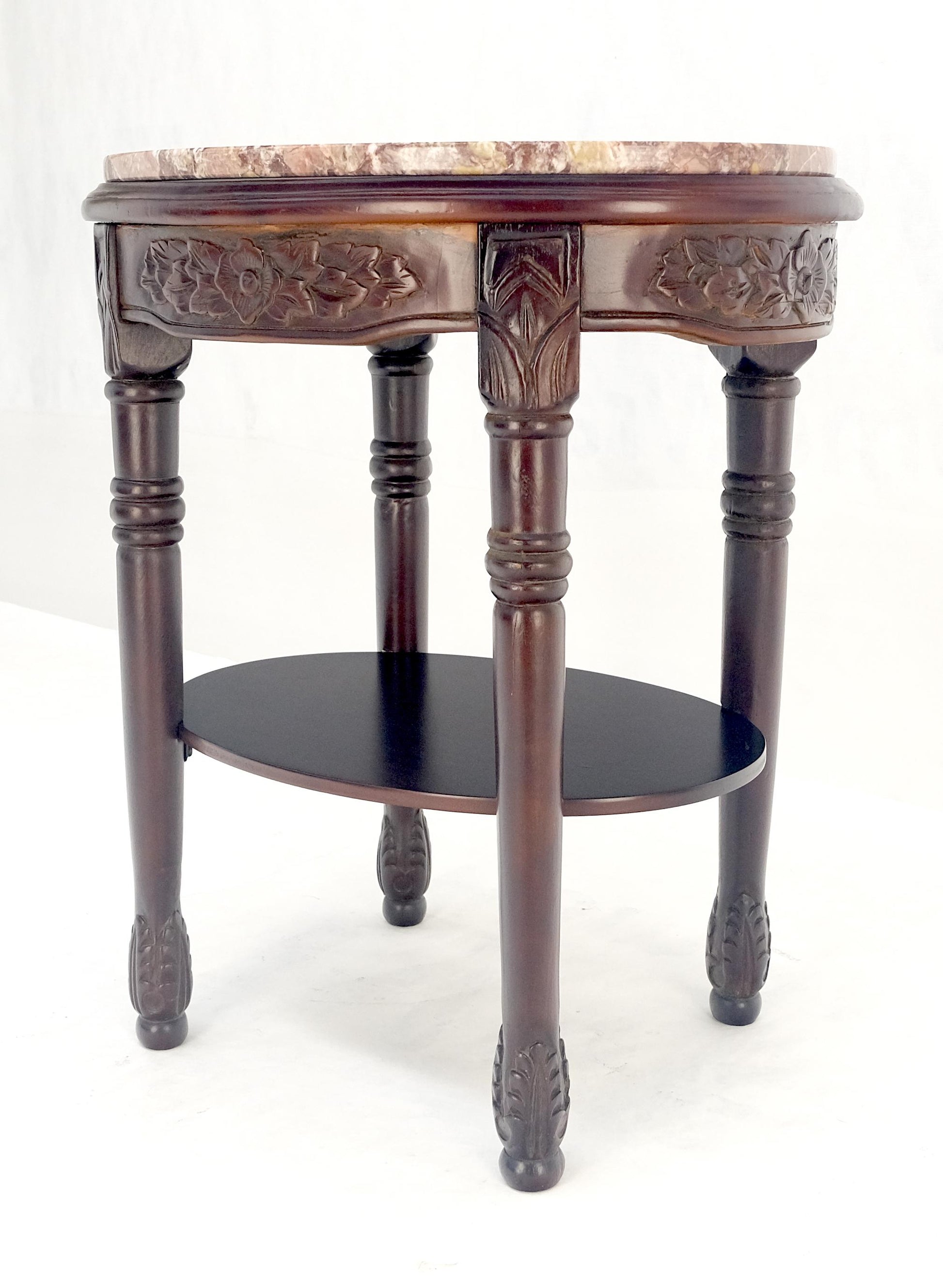 EstablishedLines Fine Carved Solid Mahogany Marble Oval Marble Top Stand Pedestal Lamp Table MINT