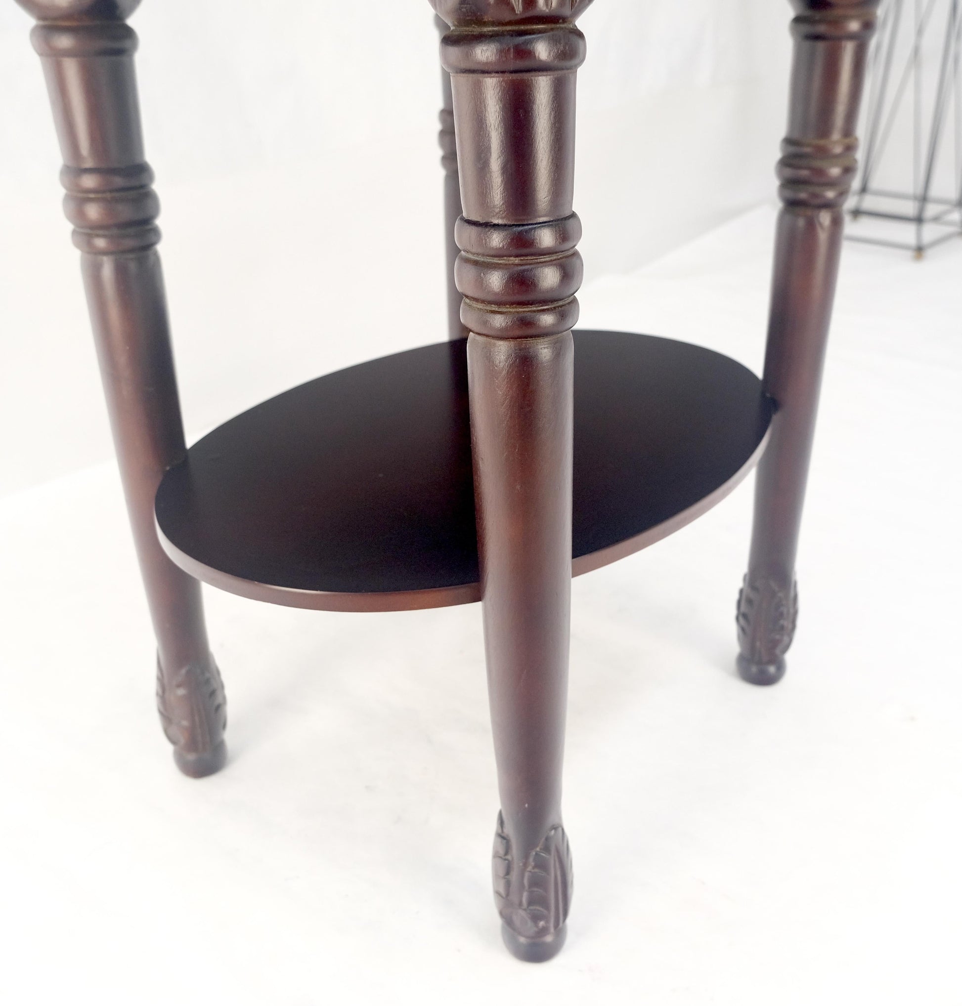 EstablishedLines Fine Carved Solid Mahogany Marble Oval Marble Top Stand Pedestal Lamp Table MINT