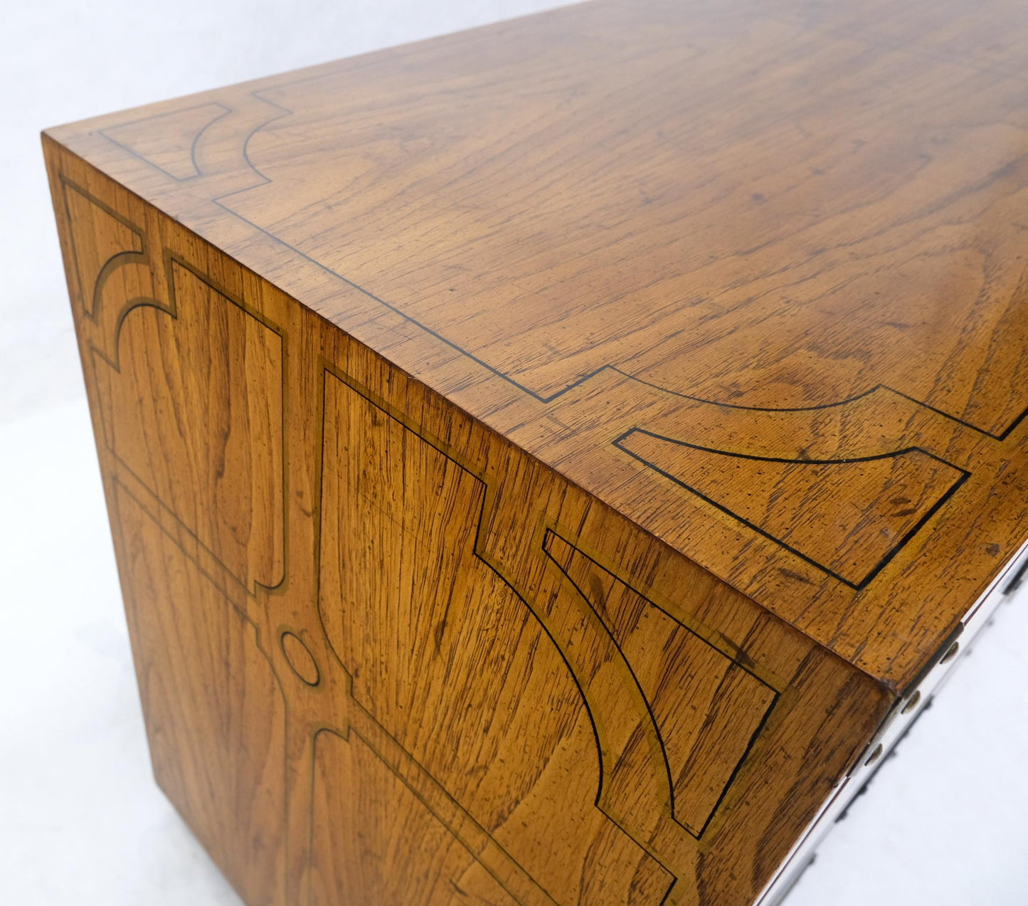 EstablishedLines Campaign Style 9 Drawers Two Doors Compartment Paint Decorated Dresser Credenza