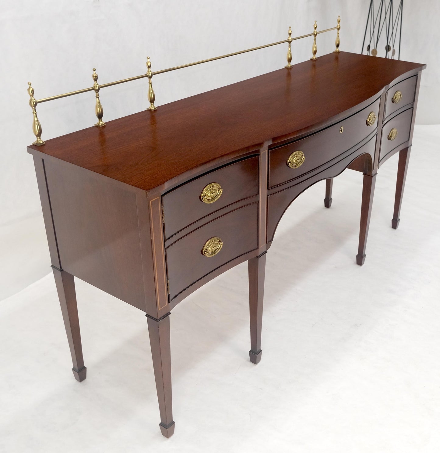 EstablishedLines Kindel Brass Gallery Top 3 Drawers 1 Door Mahogany Federal Style Sideboard MINT