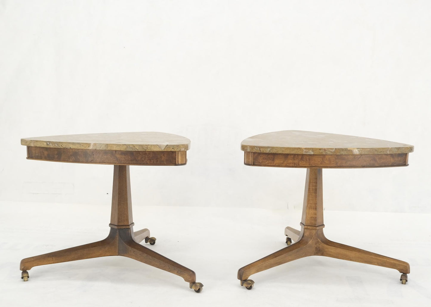 EstablishedLines Pair Triangular Shape Marble Tops End Side Stands Lamp Tables Tomlinson Mint!