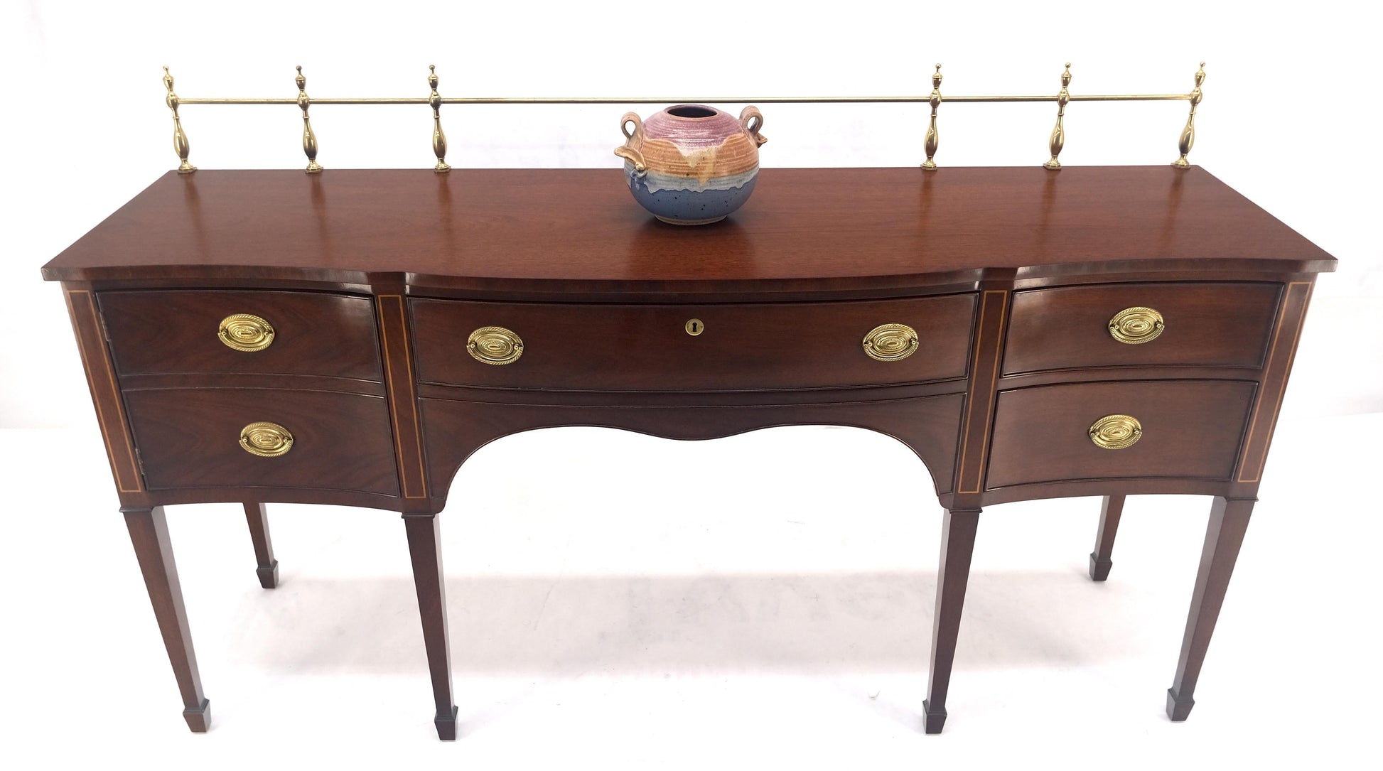 EstablishedLines Kindel Brass Gallery Top 3 Drawers 1 Door Mahogany Federal Style Sideboard MINT