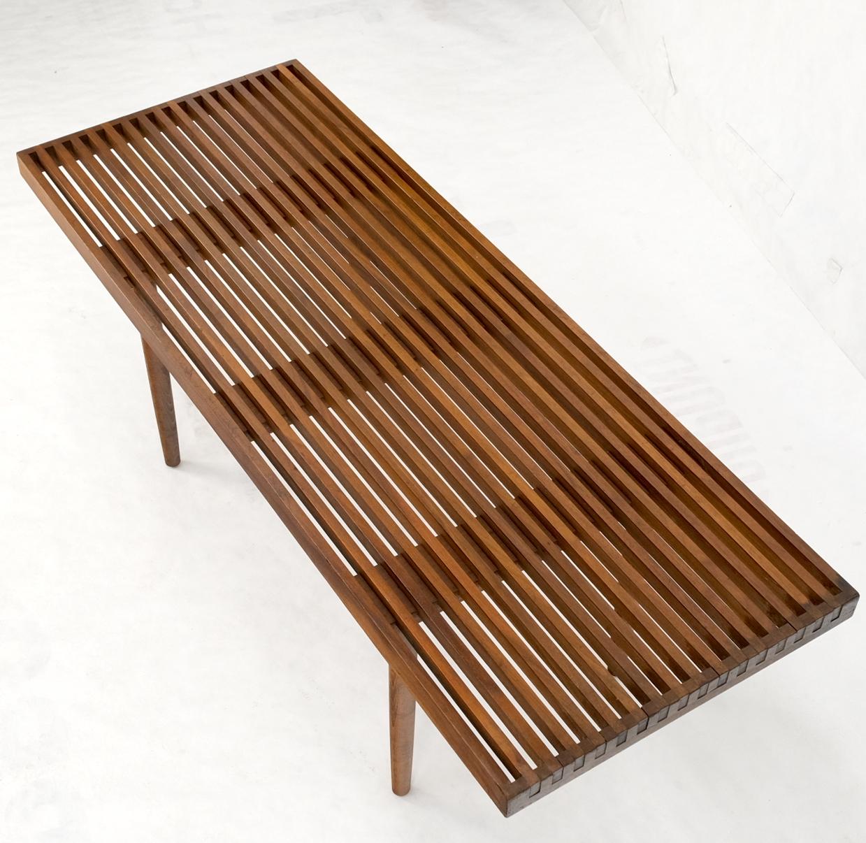 EstablishedLines Mel Smilow Slatted Solid Walnut Mid-Century Modern Bench on Tapered Dowel Legs