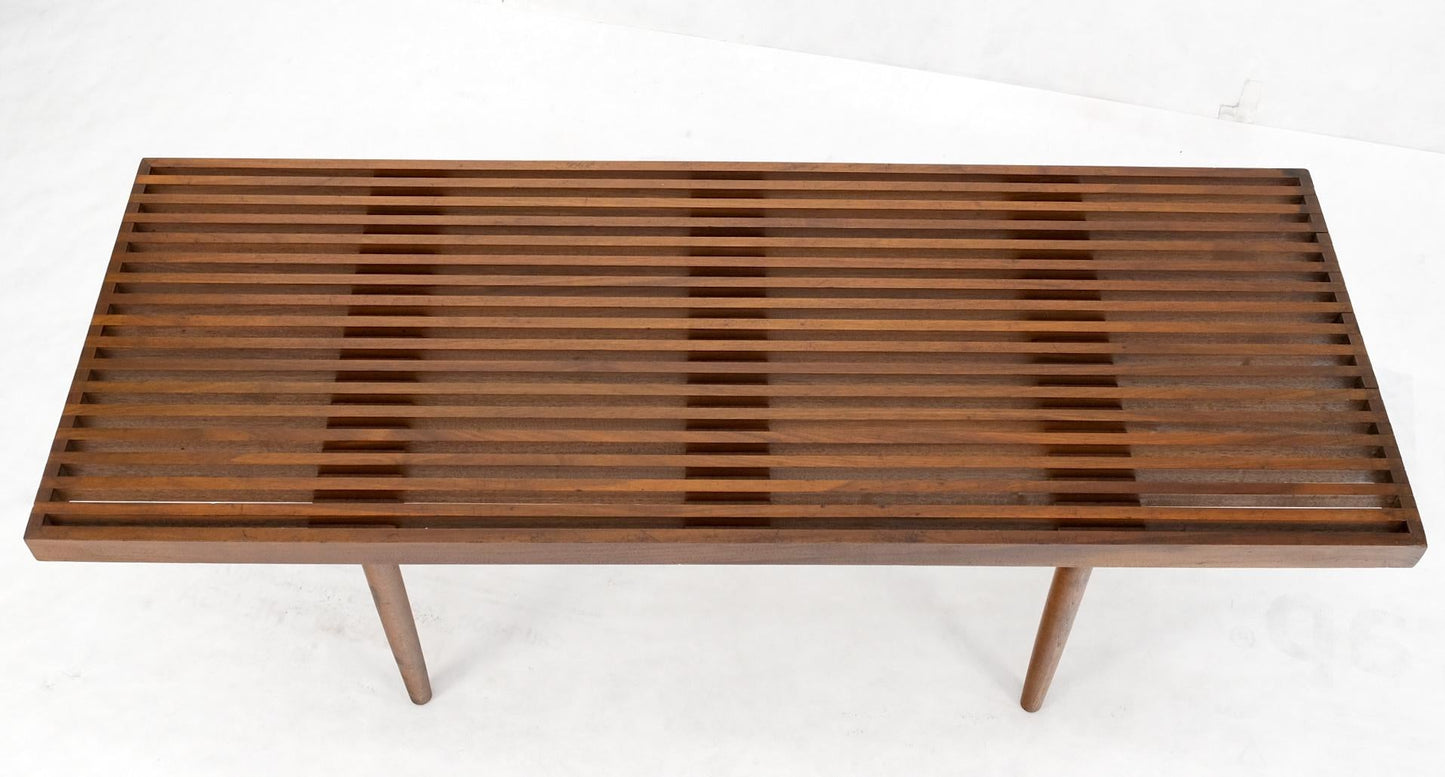 EstablishedLines Mel Smilow Slatted Solid Walnut Mid-Century Modern Bench on Tapered Dowel Legs