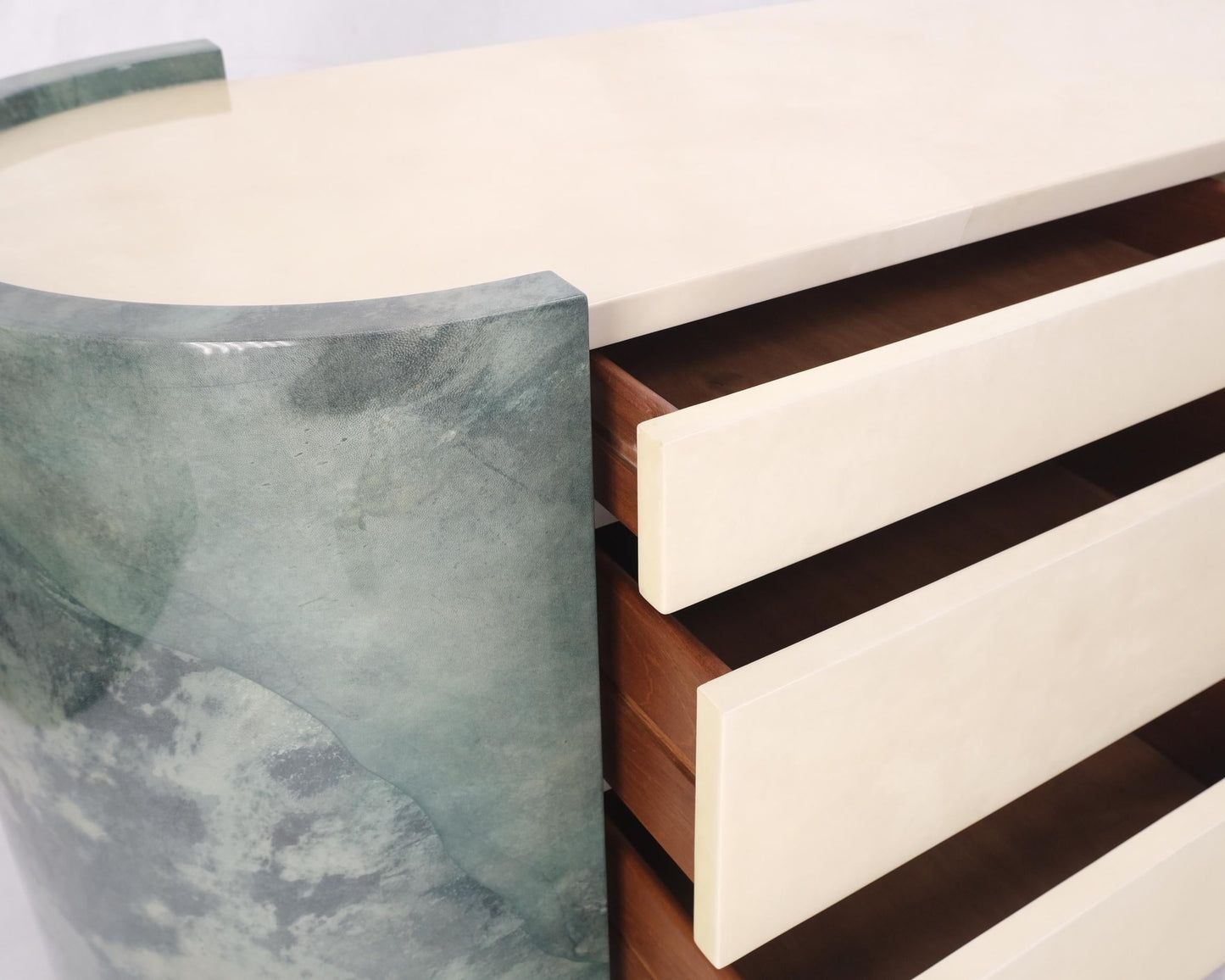 EstablishedLines Two Part Side by Side Racetrack Buffed Lacquered Goatskin Dresser Credenza Mint!