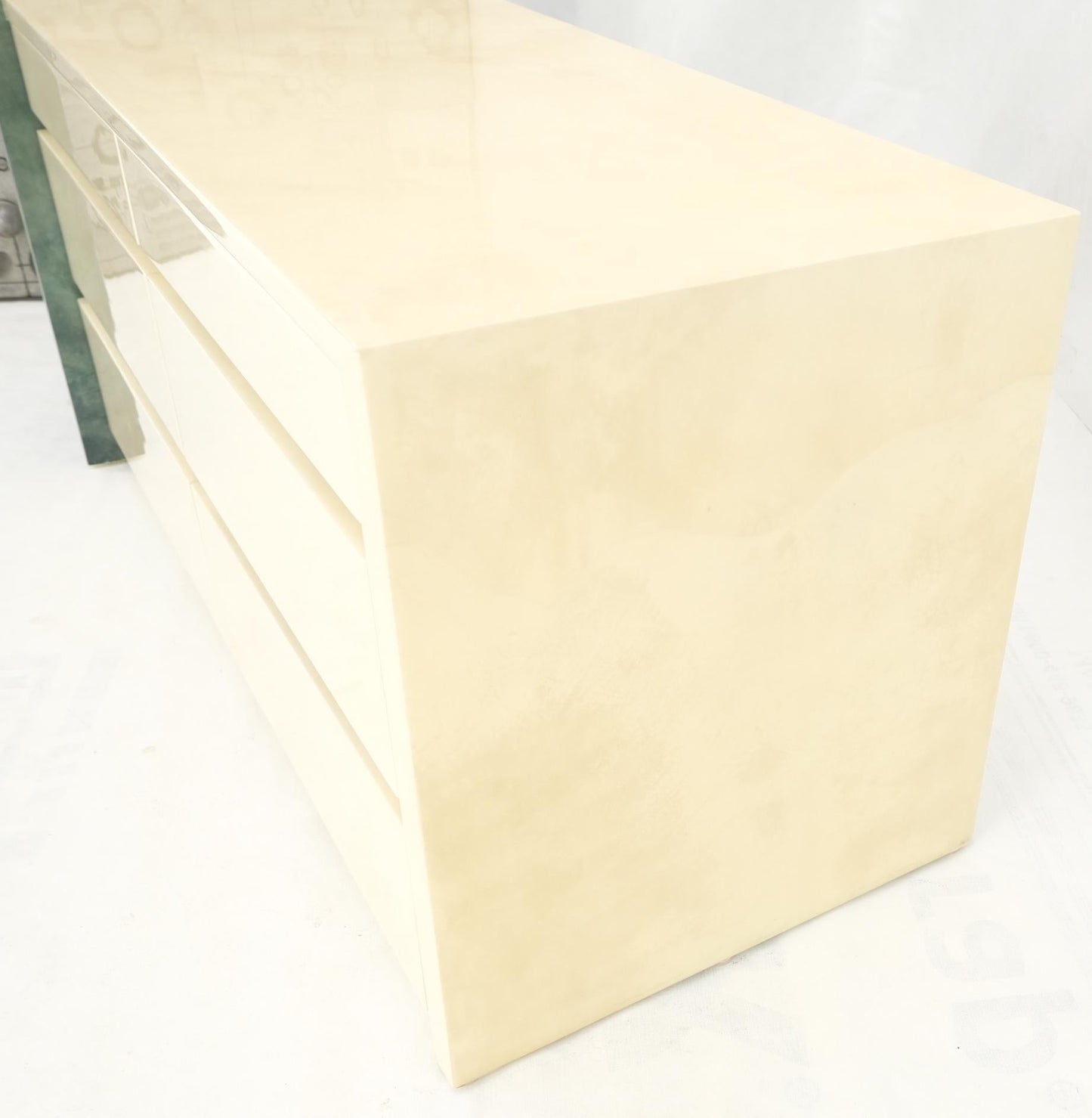 EstablishedLines Two Part Side by Side Racetrack Buffed Lacquered Goatskin Dresser Credenza Mint!