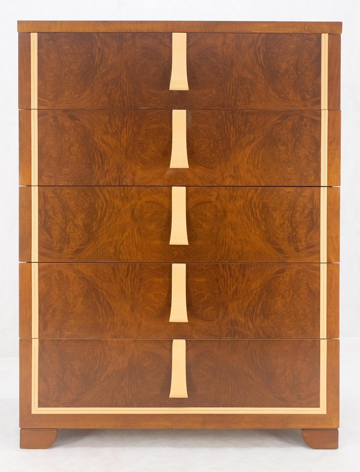 EstablishedLines Restored Art Deco Mid Century Burl Wood 5 Drawers Tall High Chest Dresser MINT!