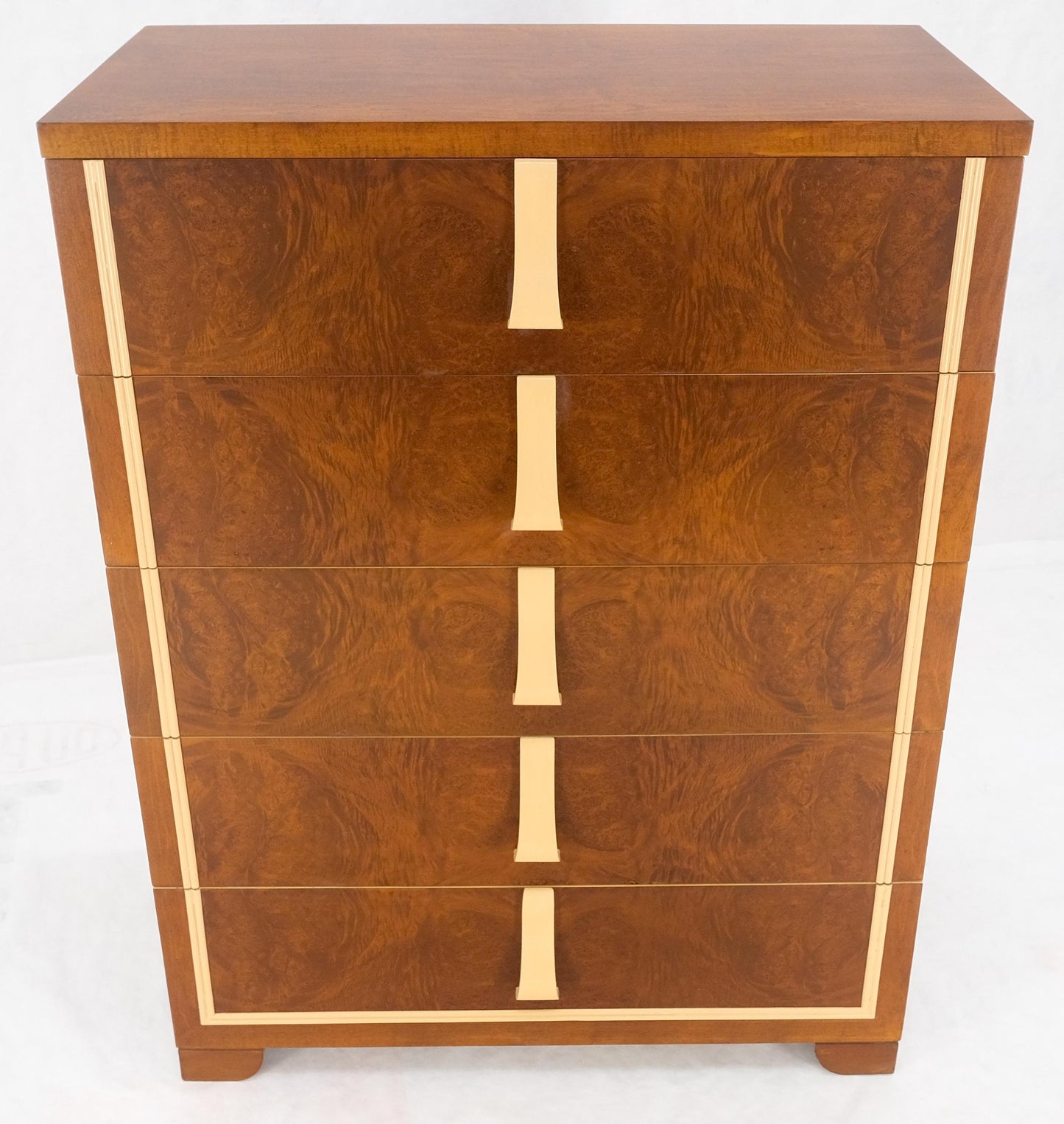 EstablishedLines Restored Art Deco Mid Century Burl Wood 5 Drawers Tall High Chest Dresser MINT!