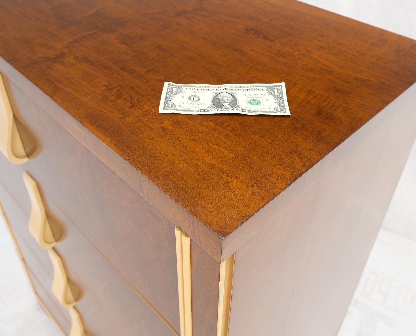 EstablishedLines Restored Art Deco Mid Century Burl Wood 5 Drawers Tall High Chest Dresser MINT!