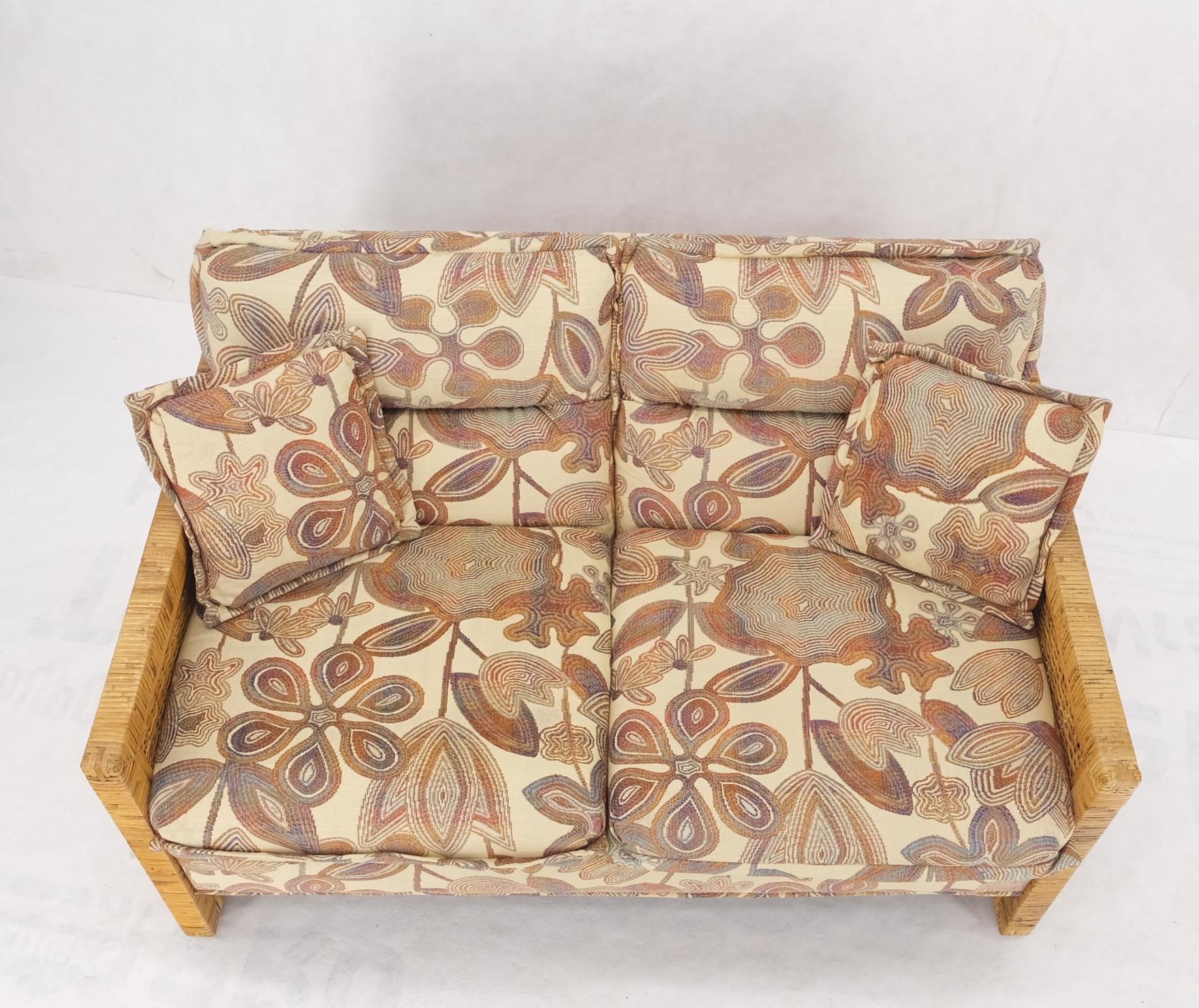 EstablishedLines Mid-Century Modern Box Shape Rattan Cane Bamboo Loveseat Sofa Settee Mint!