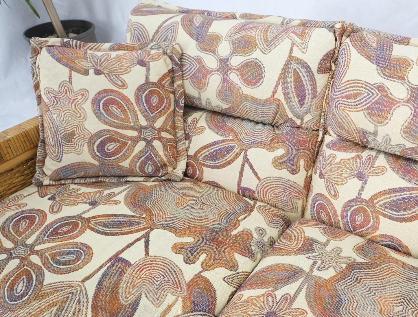 EstablishedLines Mid-Century Modern Box Shape Rattan Cane Bamboo Loveseat Sofa Settee Mint!